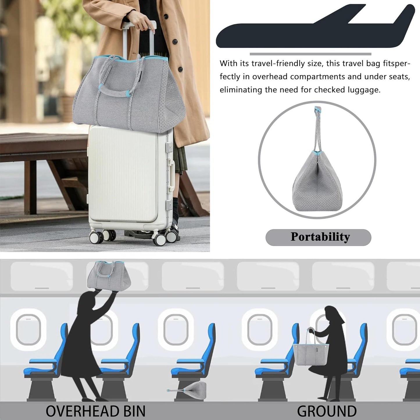 QOGiR Neoprene Multipurpose Beach Bag Tote with Inner Zipper Pocket … … … …