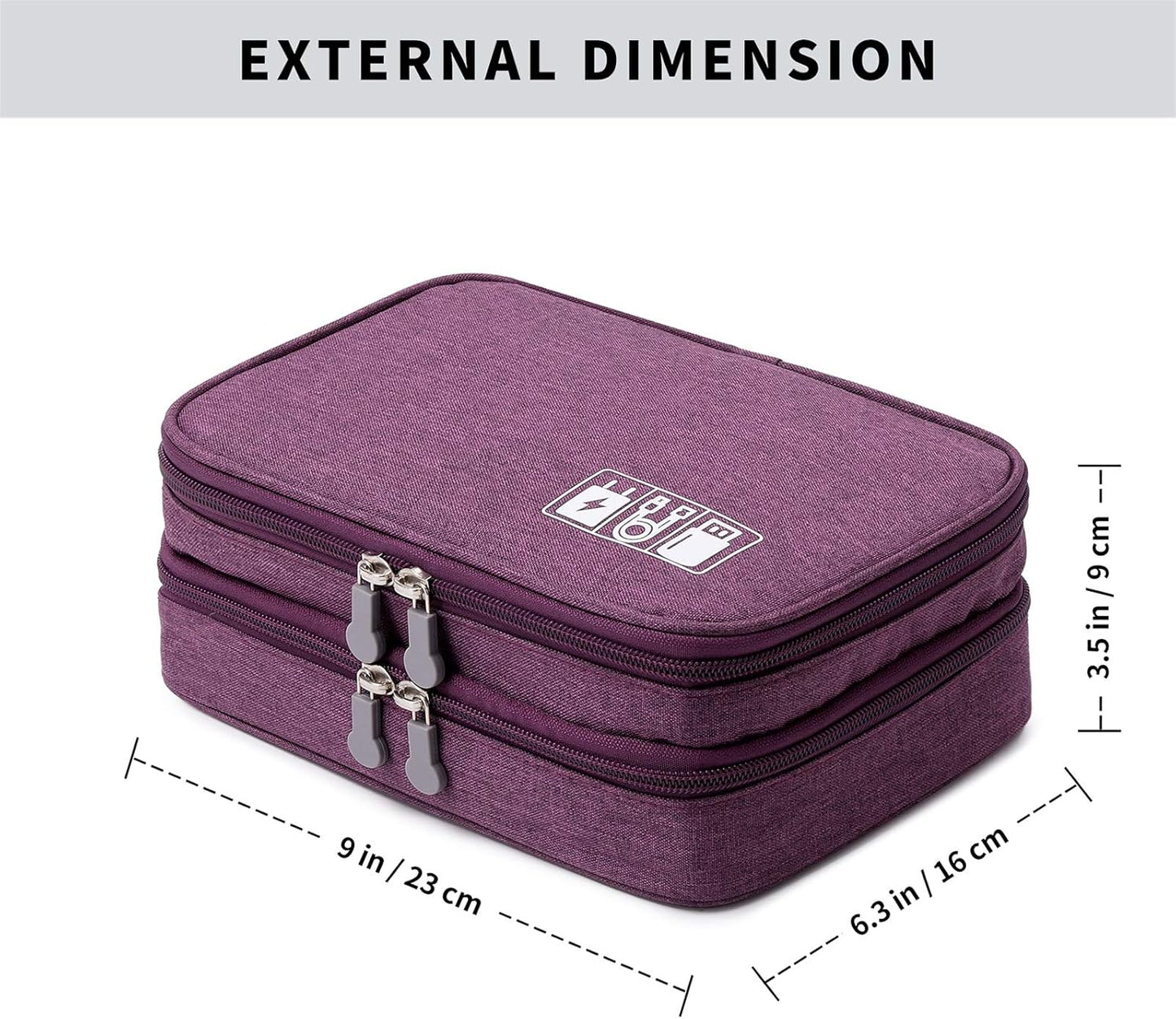 mygreen Electronics Travel Organizer Storage Bag, Double Layer Universal Traveling Gear Accessories Carrying Cover Pouch for iPad Mini Cables Phone Chargers Adapter Flash Hard Drive and More Purple