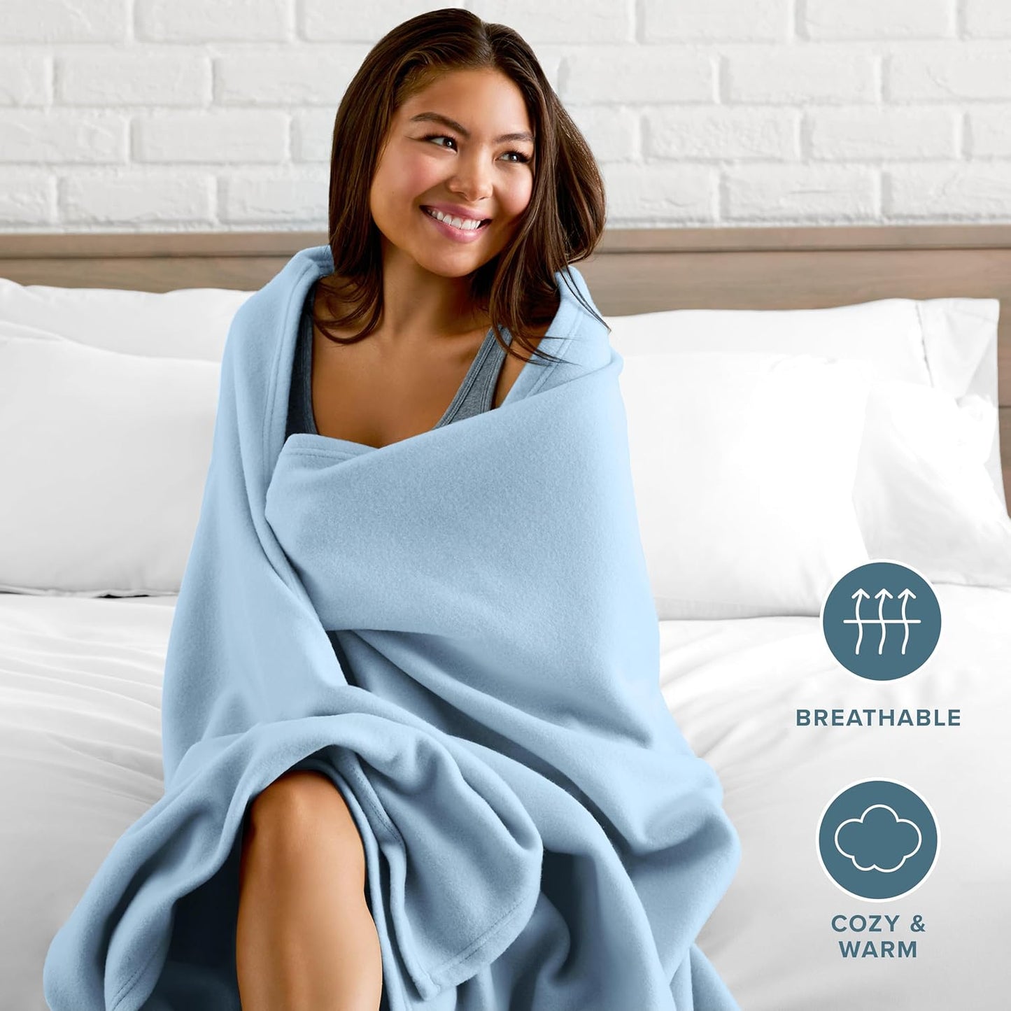 Bare Home Polar Fleece Blanket - Full/Queen - Warm & Cozy - Premium Fleece - Throw for Bed, Sofa, Camping, Travel and Cold Nights - Lightweight Blanket (Full/Queen, Light Blue)