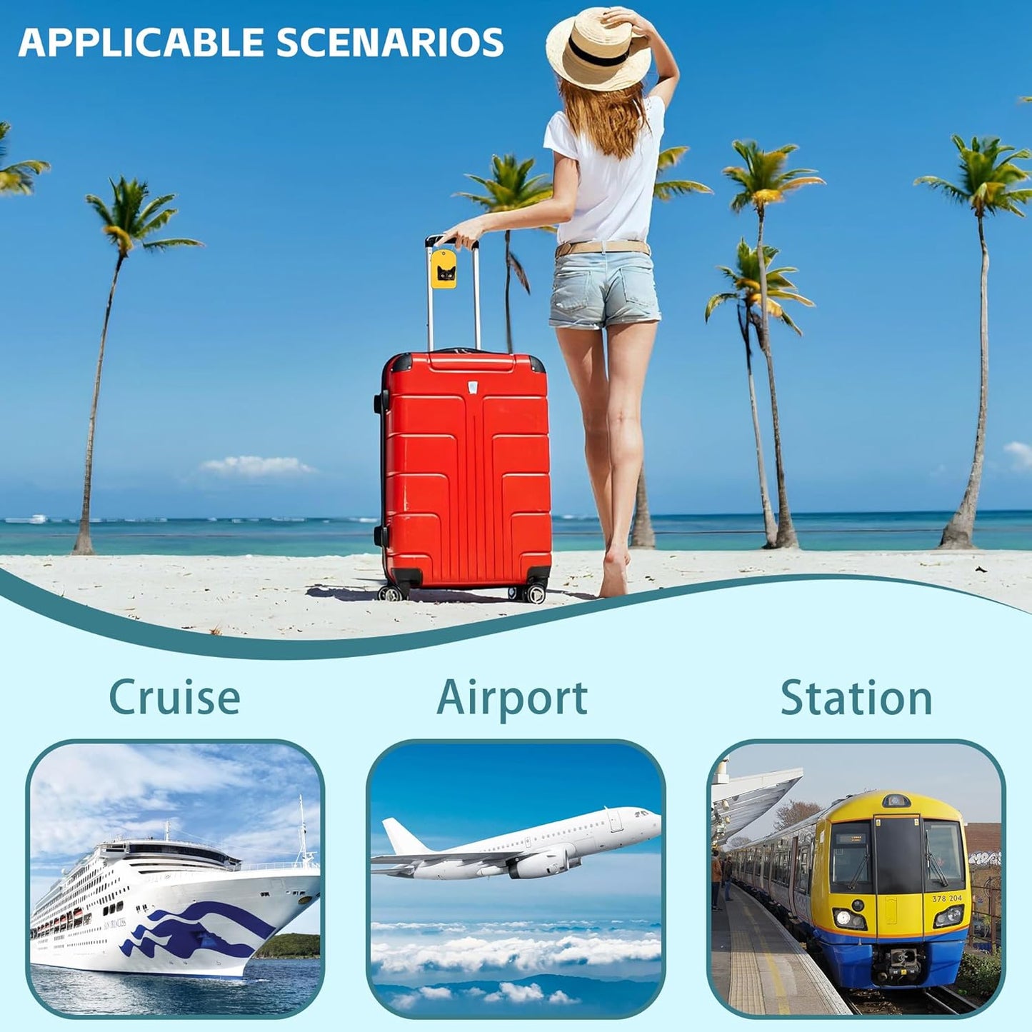 2 Pack Cute Luggage Tag for Suitcases Cute Black Cat Leather Luggage Tags with Stainless Steel Loop Privacy Flap Name Tags,Men and Women Travel Bag Suitcase Tags