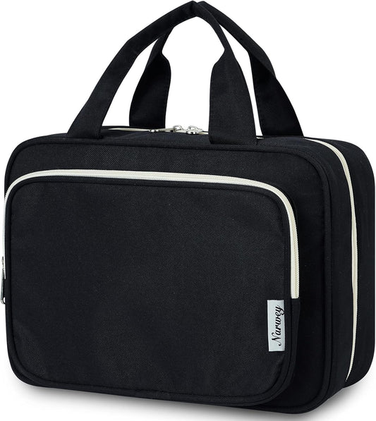 Narwey Travel Toiletry Bag for Women Large Hanging Makeup Bag Organizer Toiletries Bag for Full Size Essentials Accessories Cosmetics (Black (Large))