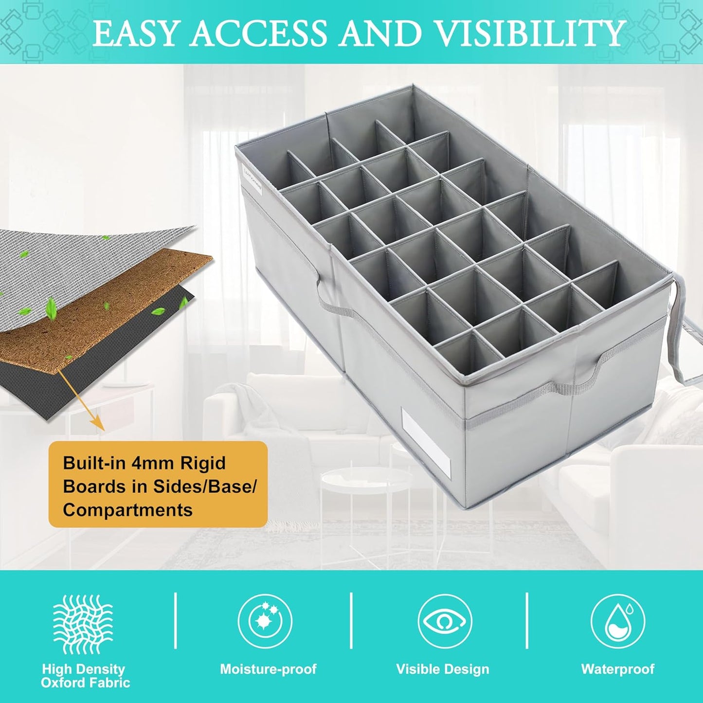 LUVHOMEE Shoe Organizer for Closet, Fits 24 Pairs, Large Shoe Box Storage Containers, Clear Foldable Shoe Storage Bins w/Bottom Support, Space Saving Closet Shoes Holder w/Reinforced Handles, Gray