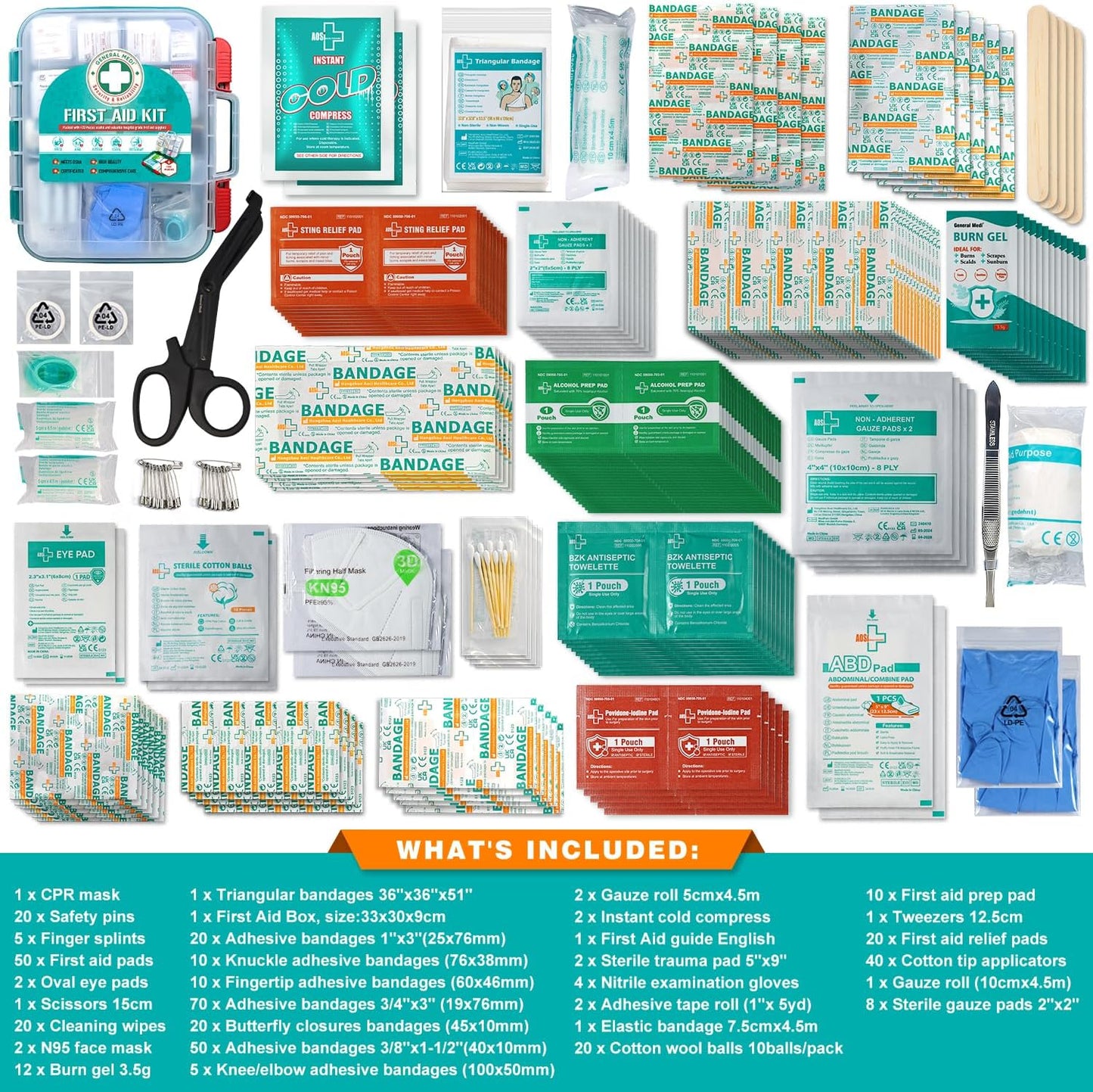 General Medi 420 Pieces Professional First Aid Kit - HardCase First Aid Box - Contains Premium Medical Supplies for Travel, Home, Office, Vehicle, Camping, Workplace & Outdoor