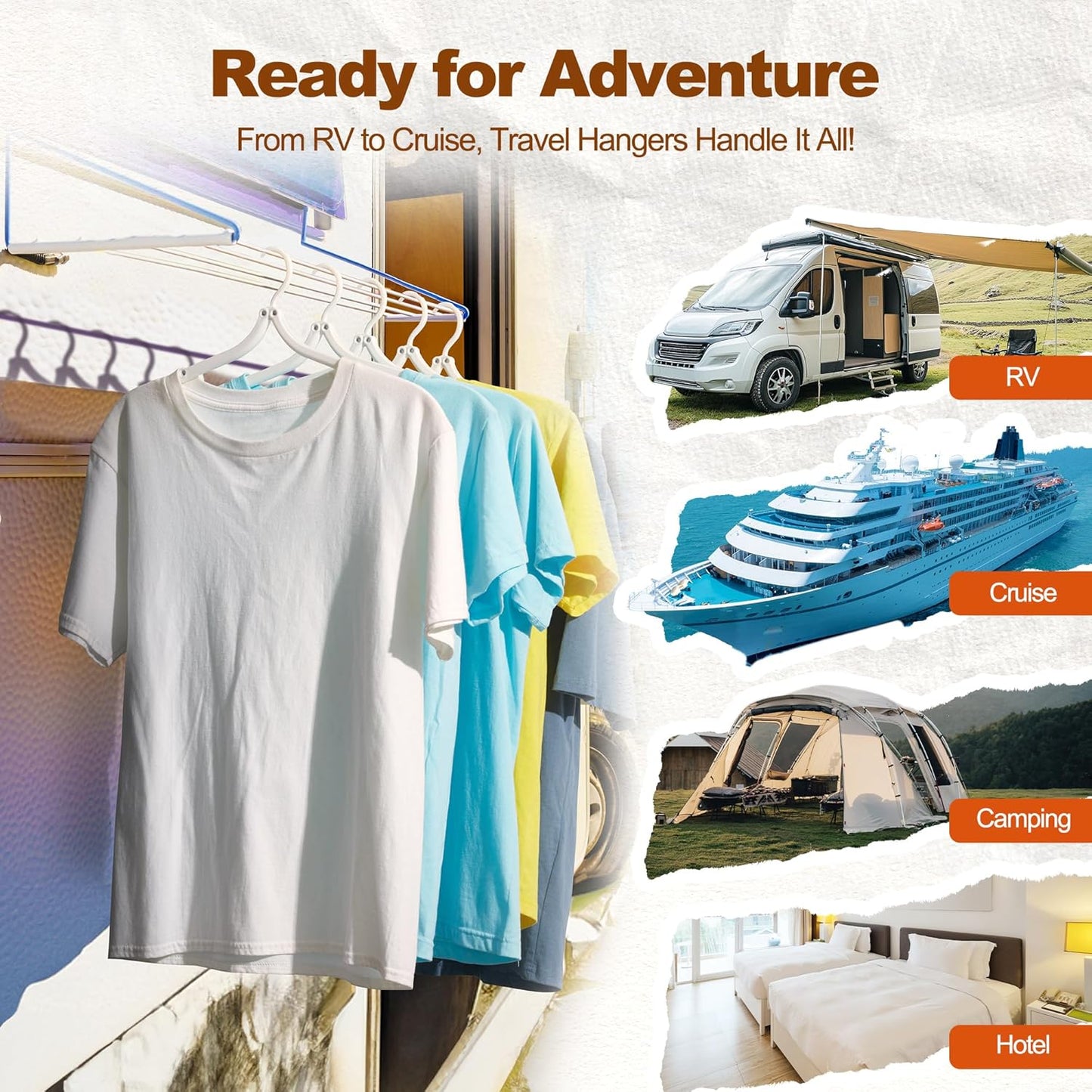 HOUSE DAY Foldable Travel Hangers 20 Pack w/10 Clips, Cruise Essentials 2025, Portable Hangers Collapsible Hanger Plastic, Travel Must Haves for Suitcase, Hotel, RV, Road Trip, Flying, Camping-White