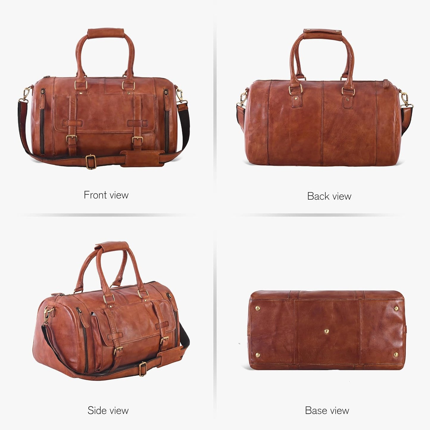 Genuine Leather Duffle Bag for Men | Vintage Weekender Travel Bag | Overnight Carry-On Luggage | Handmade Leather Gym Bag for Men