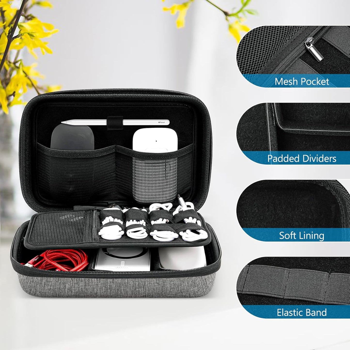 ProCase Hard Travel Electronic Organizer Case for MacBook Power Adapter Chargers Cables Power Bank Apple Magic Mouse Apple Pencil USB Flash Disk SD Card Small Portable Accessories Bag