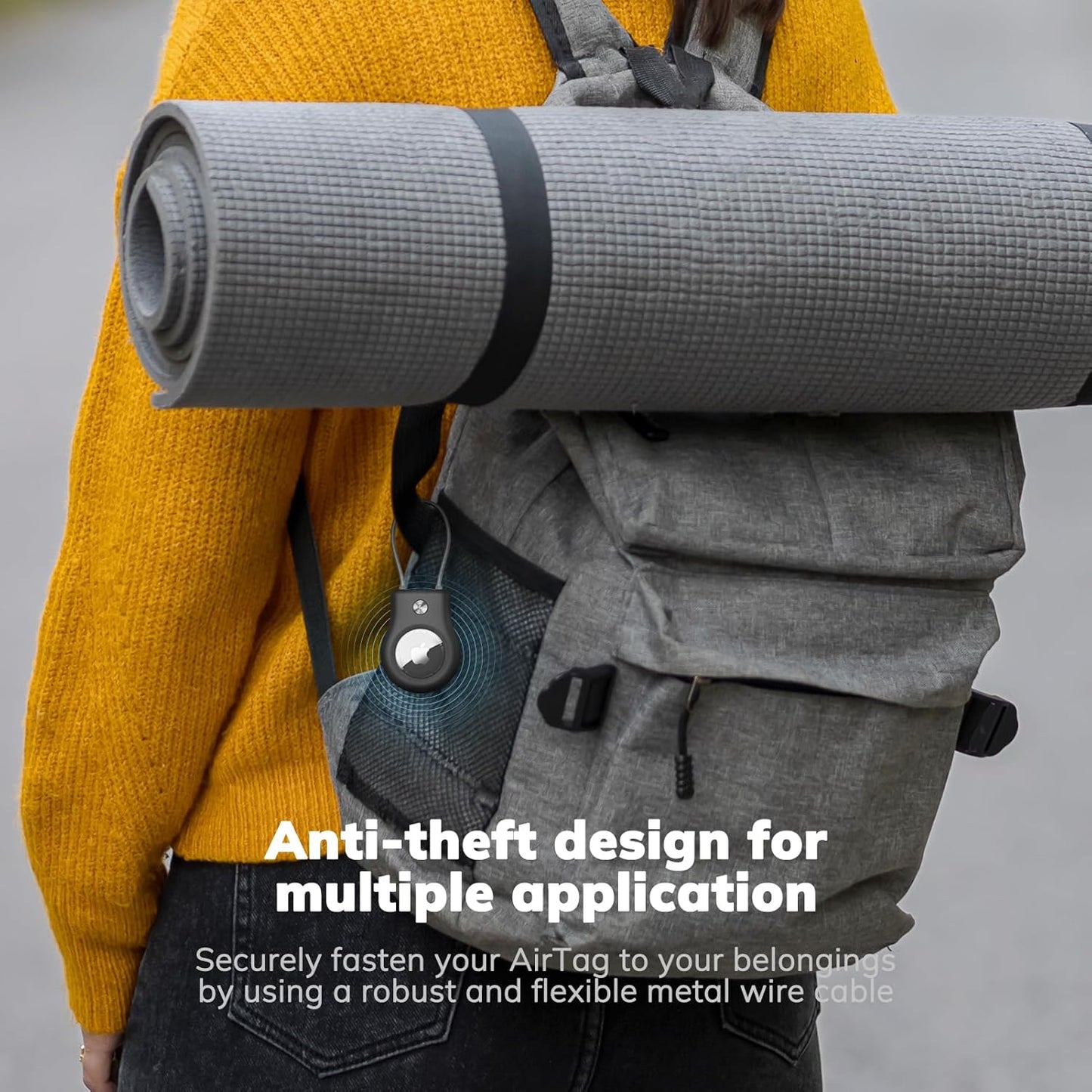 AirTag Keychain Holder - Air tag Lock Case with Wire Cable Compatible with Apple AirTags, Ultra Durable Anti-Lost Protective Case with Keyring for Luggage, Key, Backpack, Pet, Black (4 Pack)