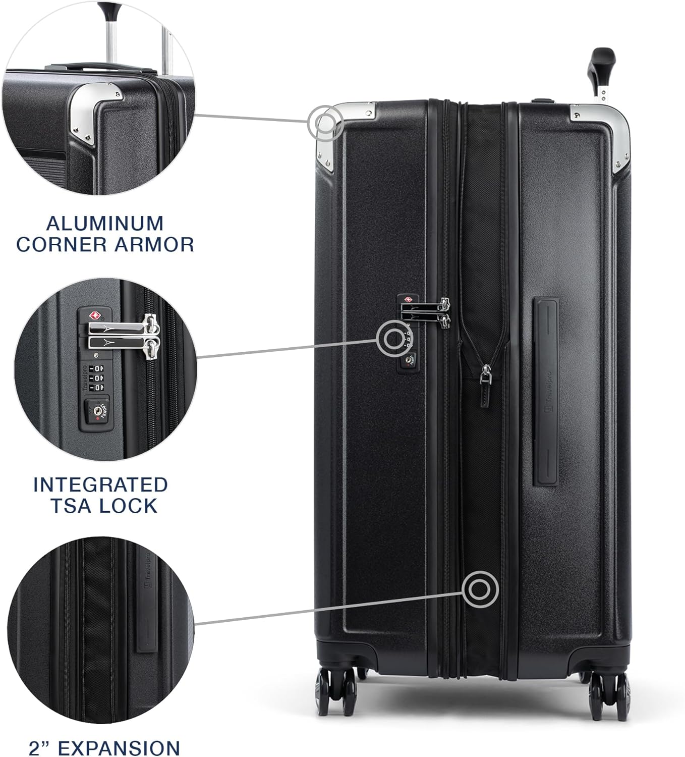 Travelpro Platinum Elite Hardside Expandable Checked Luggage, 8 Wheel Spinner, TSA Lock, Hard Shell Polycarbonate Suitcase, Shadow Black, Checked Large 28-Inch
