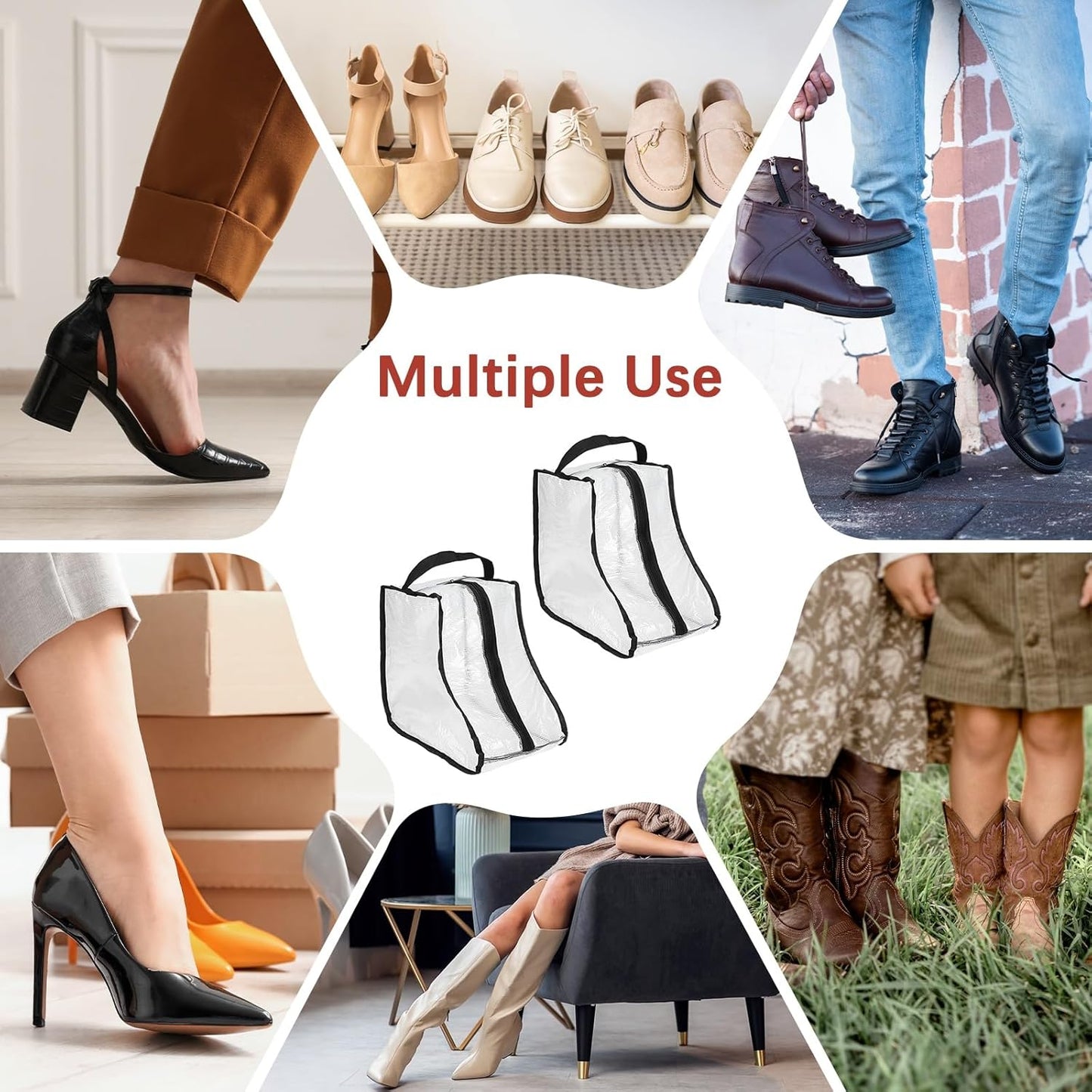 Boot Storage Bags [2PCS] - Plastic Short Boot Carry Bags Clear Shoe Bags with Handle for Travel & Daily Use - [Black] Waterproof & DustProof Boot Bags for Cowboy Boots