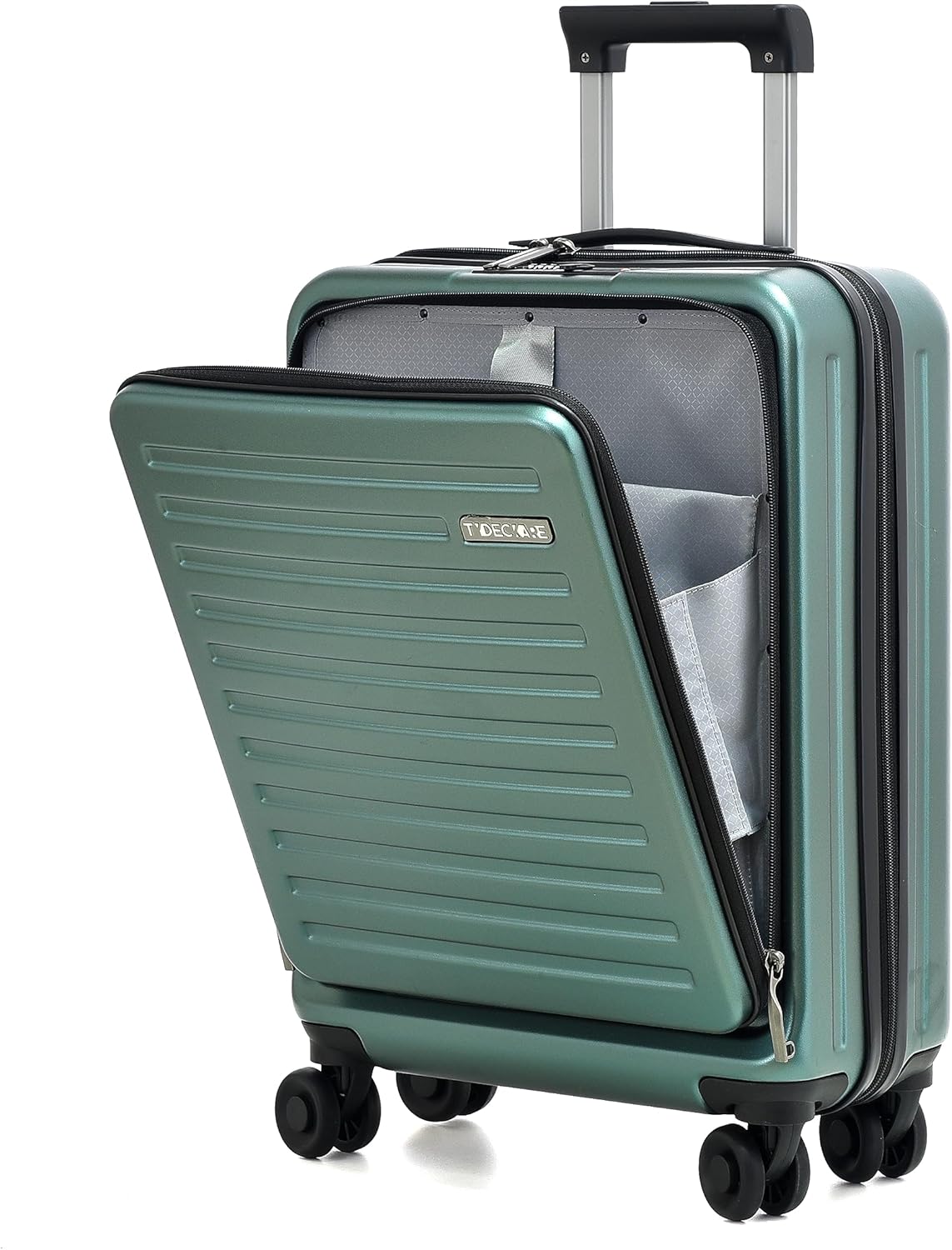 TydeCkare 20 Inch Carry On Luggage with Front Pocket, 21.65 * 15.35 * 7.87" Suitable for Airplane Overhead Bin, 34L Lightweight PC+ABS Hardshell with YKK Zipper, TSA Lock Approved, Dark Green