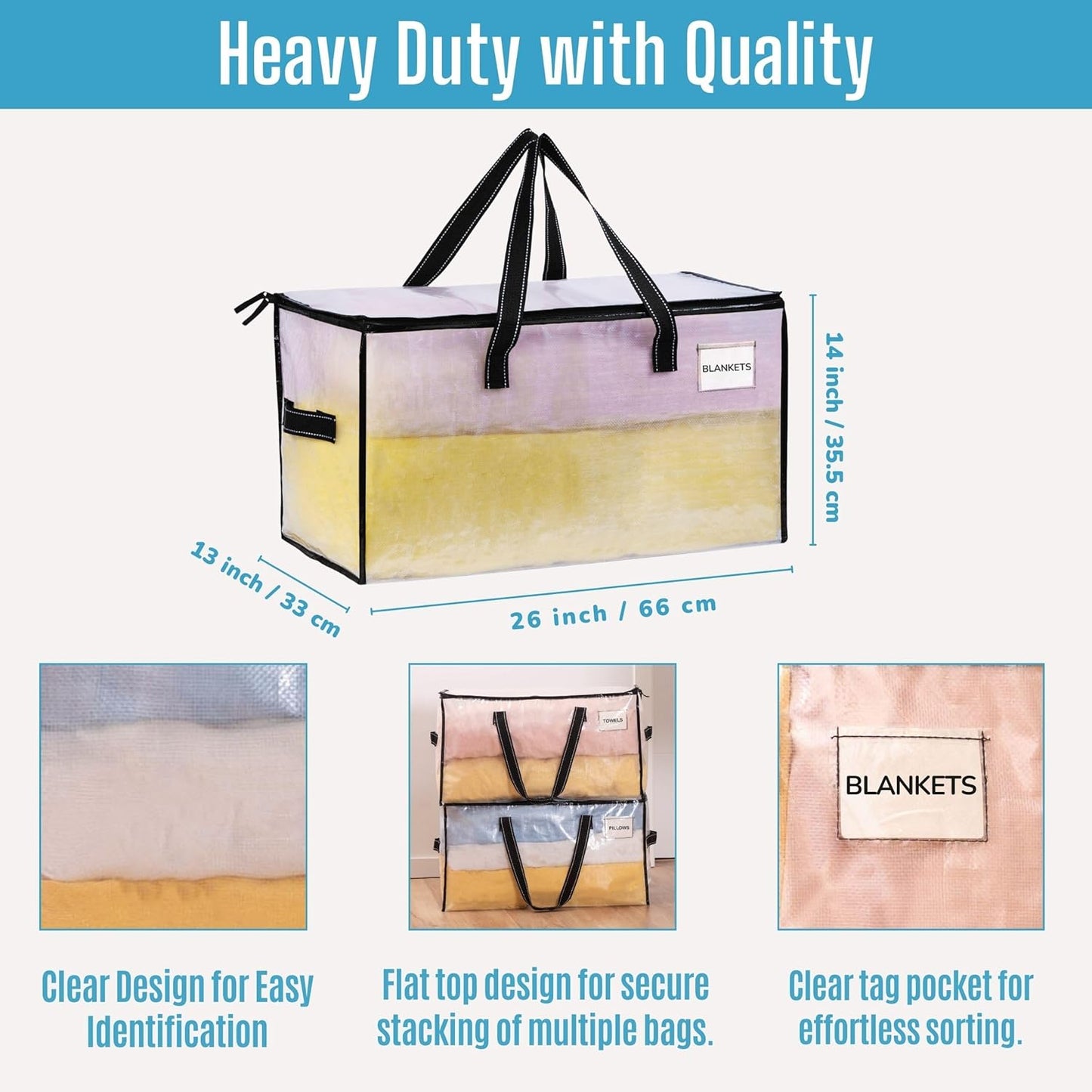 VENO 2 Pack Moving Bags, Comforter and Blanket Storage Bags for Closet, Moving Boxes, Boxes with Lids Alternative, College Dorm Packing Supplies, Foldable Heavy-Duty Tote with Window (Clear, 2 Pack)