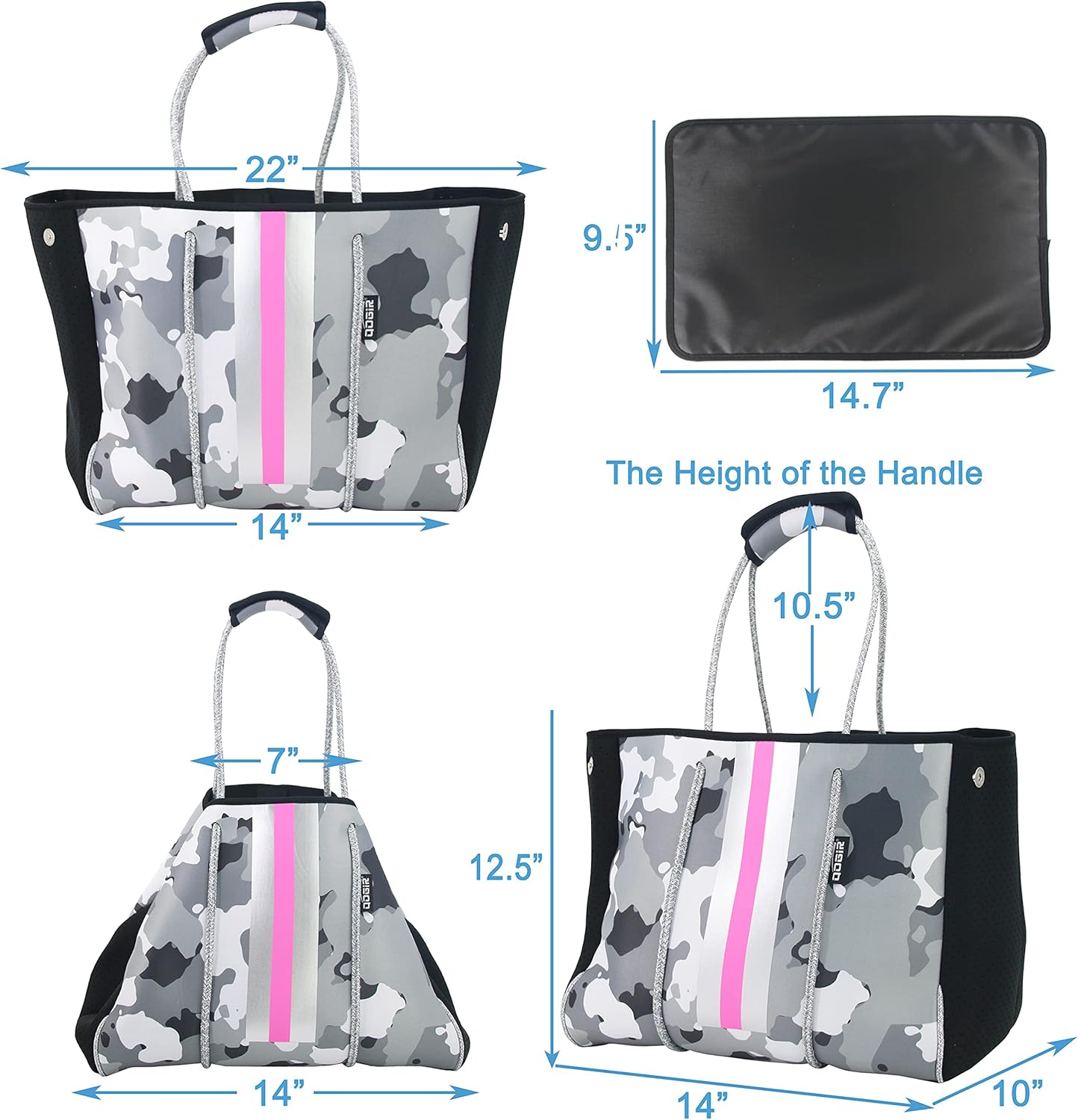 QOGiR Neoprene Multipurpose Beach Bag Tote with Inner Zipper Pocket … … … …