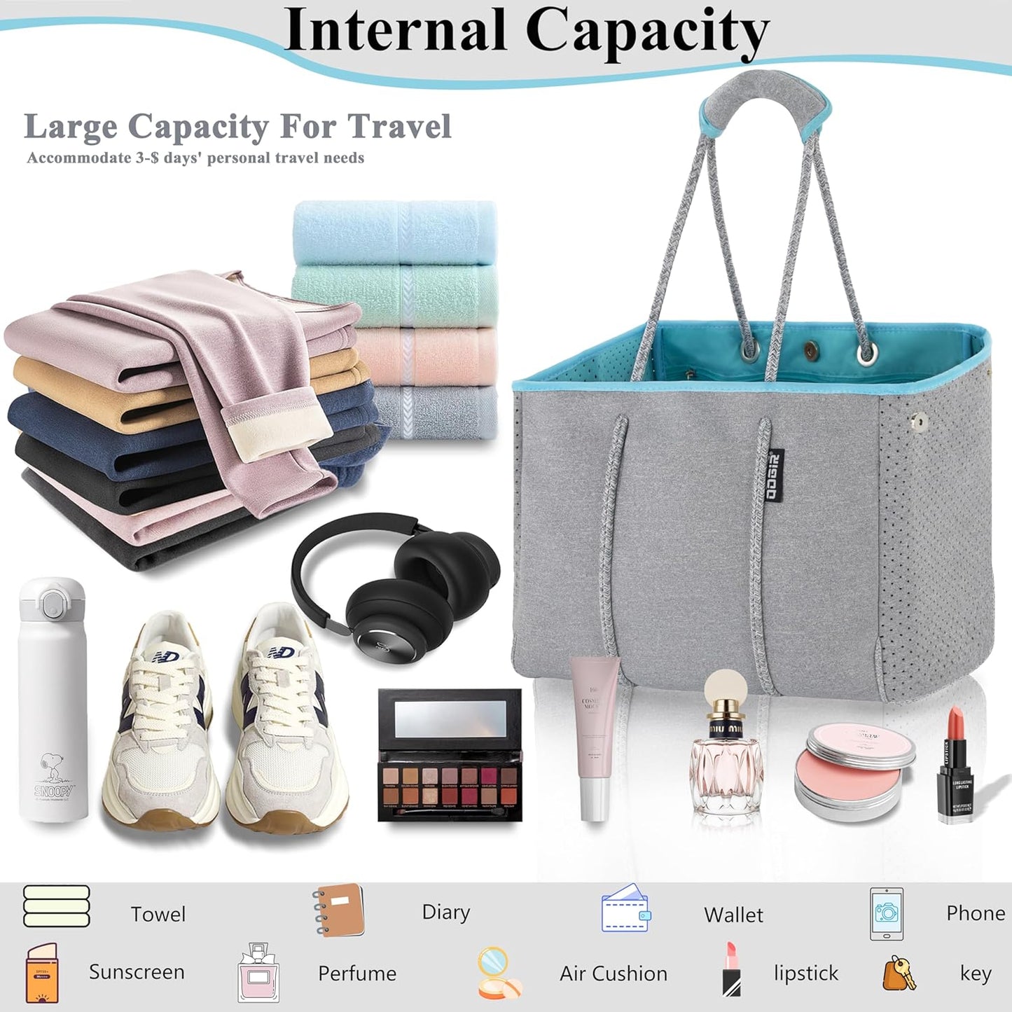 QOGiR Neoprene Multipurpose Beach Bag Tote with Inner Zipper Pocket … … … …