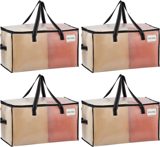 VENO 4 Pack Moving Bags, Comforter and Blanket Storage Bags for Closet, Moving Boxes, Boxes with Lids Alternative, College Dorm Packing Supplies, Foldable Heavy-Duty Tote with Window (Clear, 4 Pack)