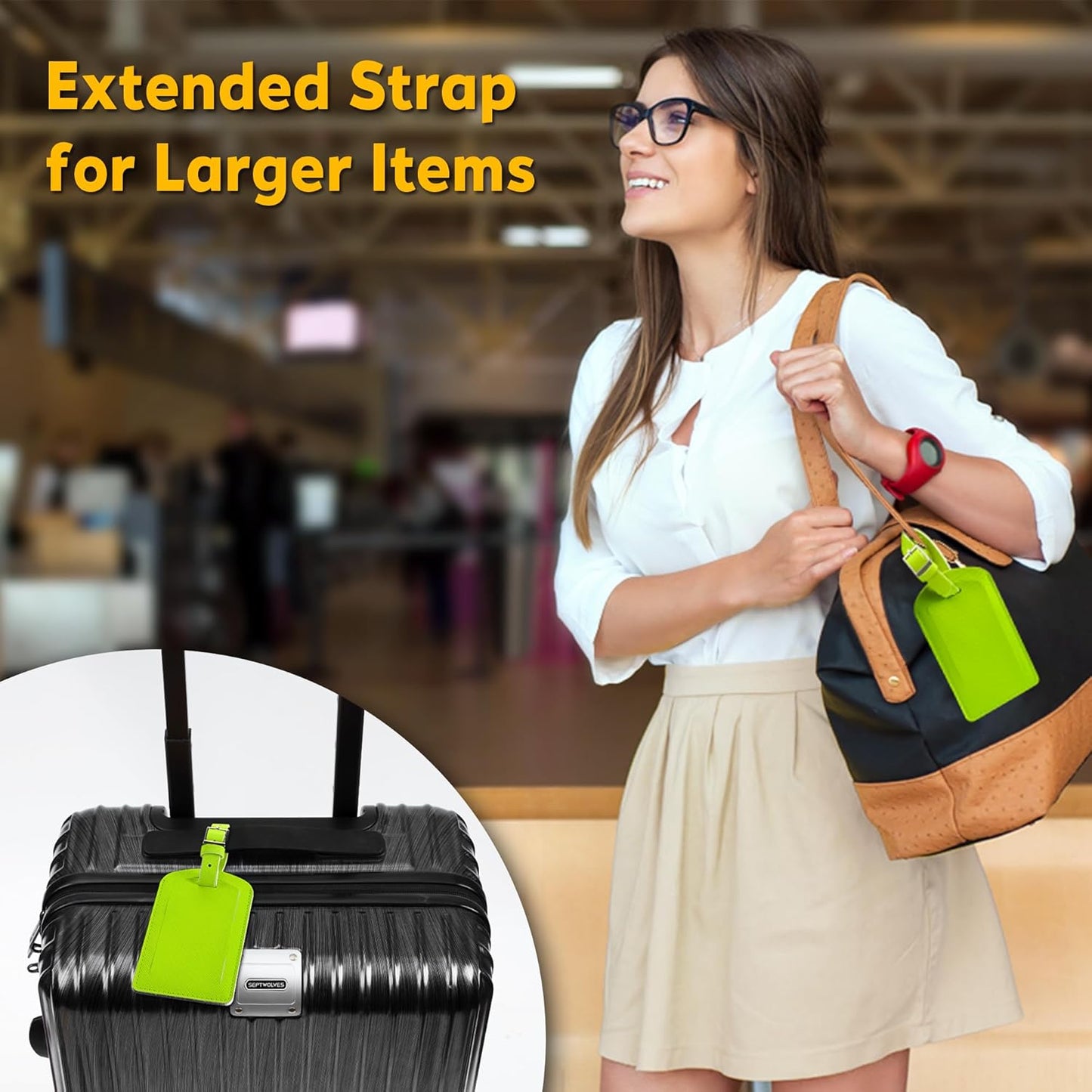 3 Pack Luggage Tags for Suitcases, TSA Approved Bag Tags, Baggage Tags with Privacy Protection, Travel Essentials Luggage Accessories, Neon Green