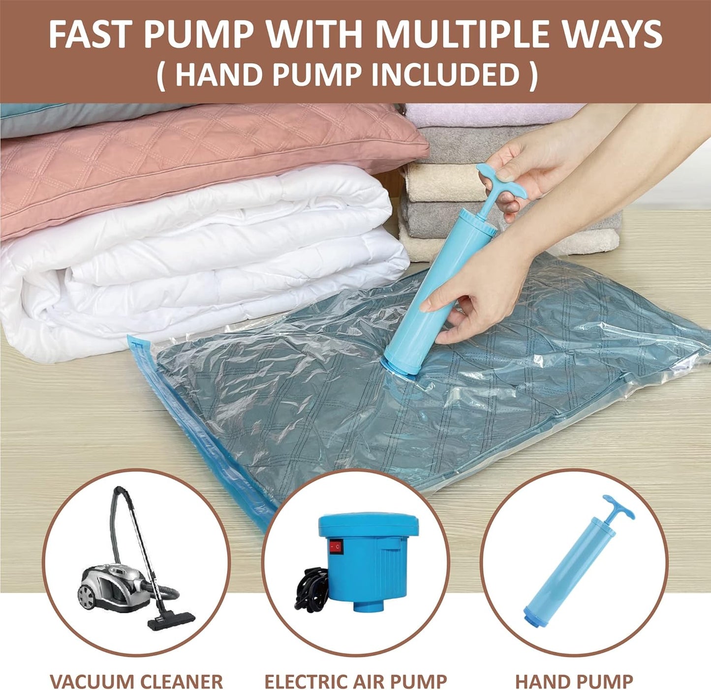 10 Small Vacuum Storage Bags with Travel Hand Pump, Small Vacuum Seal Bags for Clothing, Space Saver Bags for Clothes