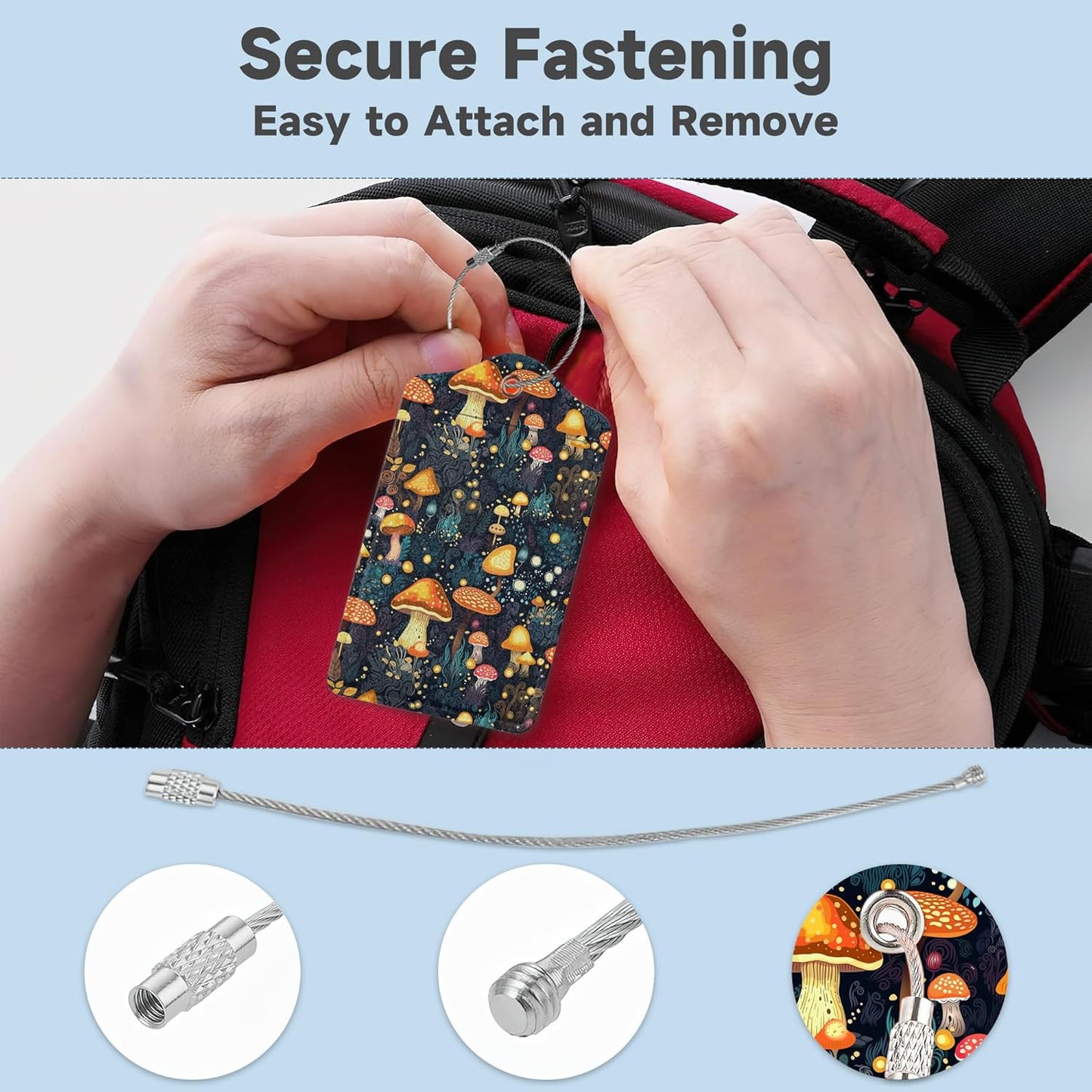 Retro Mushrooms Luggage Tags, 2 Pack Travel Cruise Tags for Suitcases,Cute Identifiers with Privacy Flap, Baggage Tags for Women Men Handbag