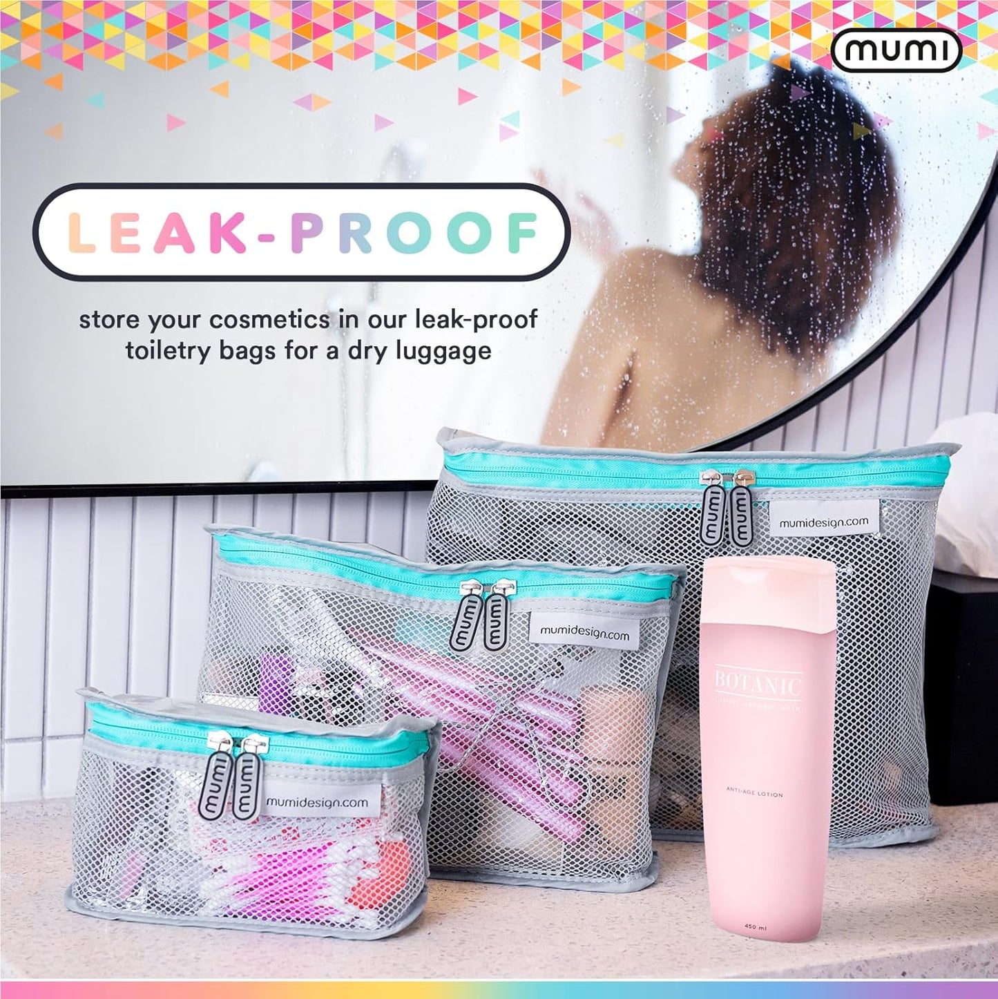 MUMI Travel Toiletry Bag Set of 3 – Clear TSA Approved Toiletry Bags for Women – Reusable Water-Resistant Makeup Organizer Pouches for Skincare, Cosmetics, Travel Accessories, Airport Packing - Pink