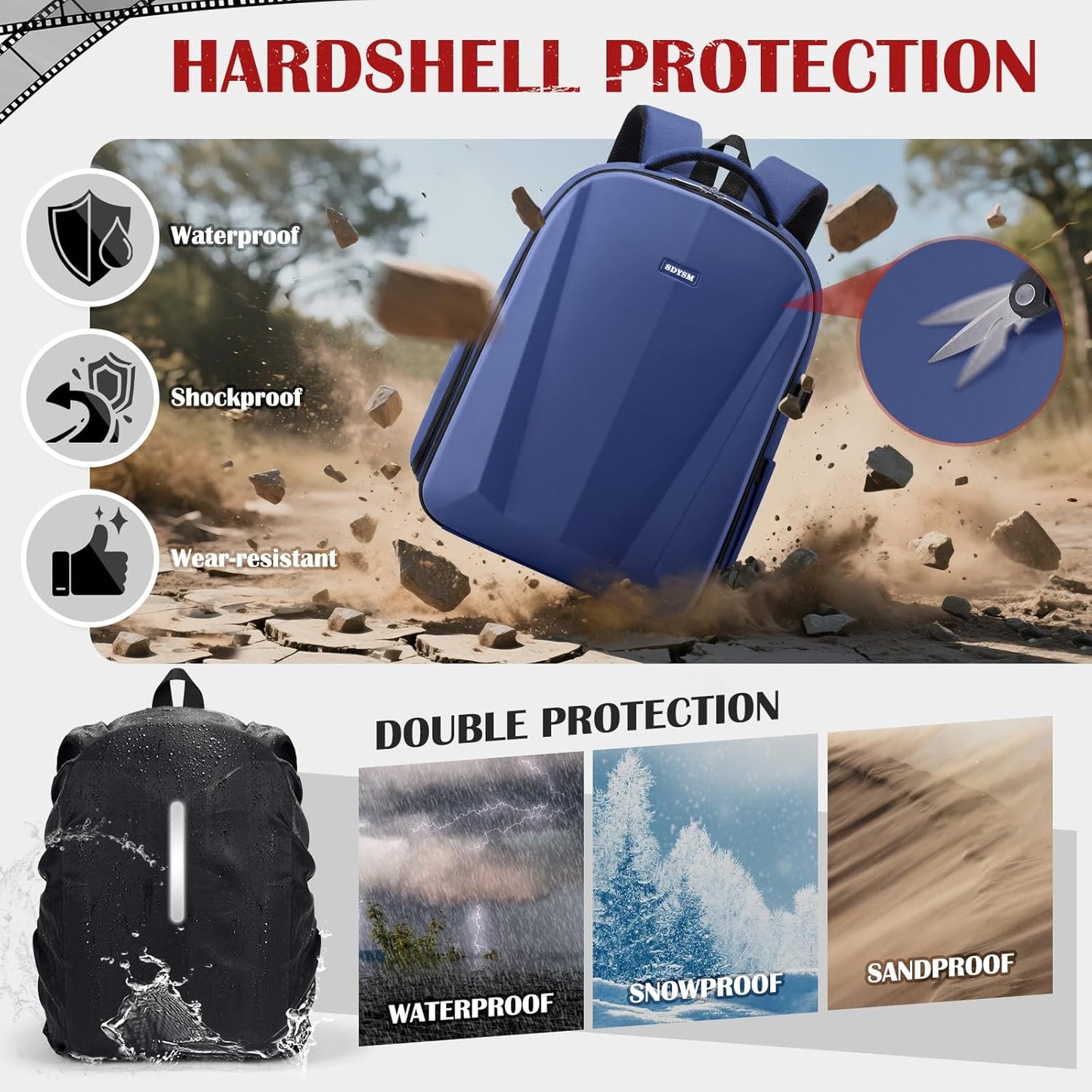 SDYSM Camera Backpack, Large Camera Bag for Photographers Professional DSLR/SLR Mirrorless Camera Case Compatible for Sony Canon Nikon, Blue