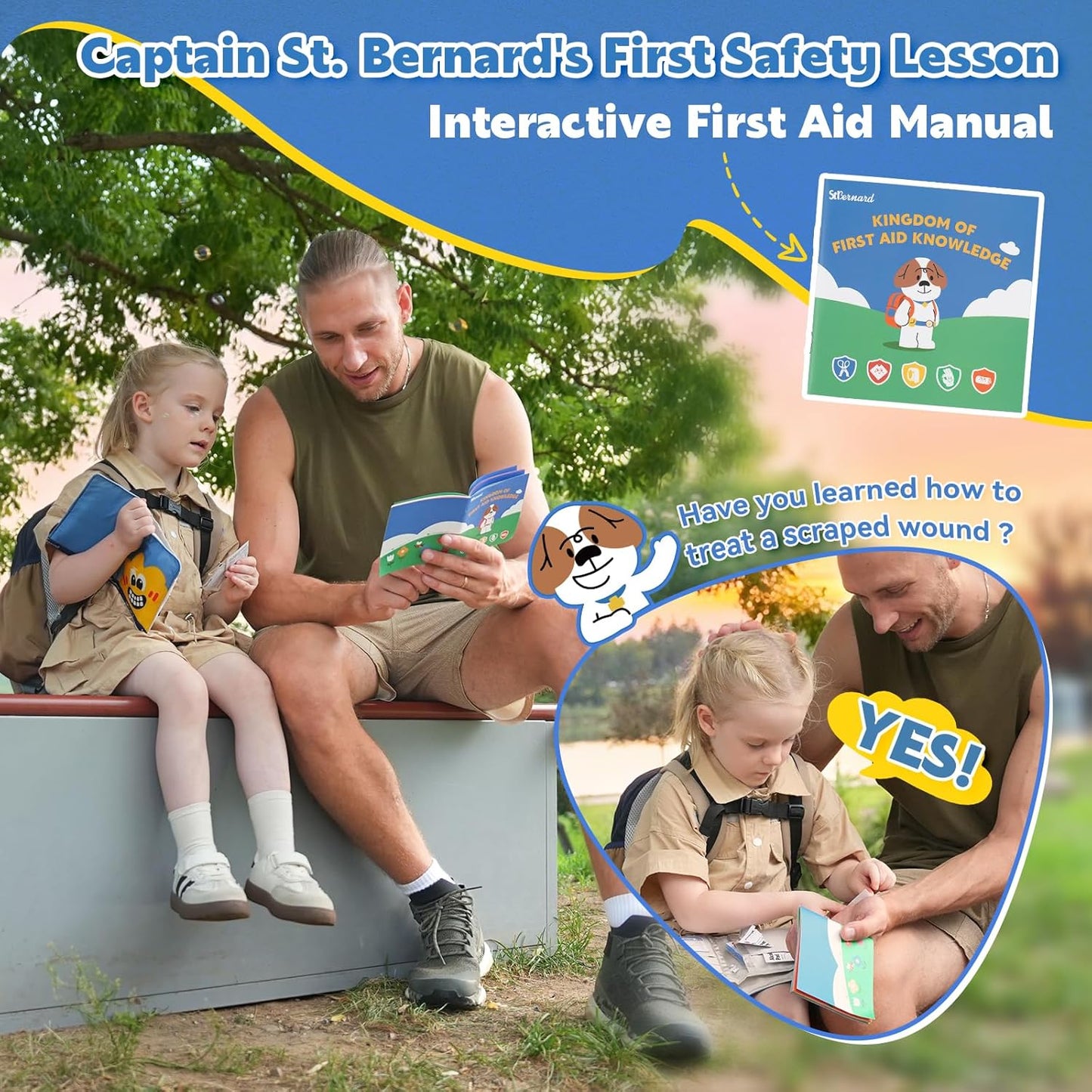 StBernard First Aid Kit for Kids, Small Pocket Size Medical Kit with Cute Bnadages, Tools for Daily Emergencies, Organized Pouch for Toddler & Children, Home, Camping, Travel, Playground(Yellow)