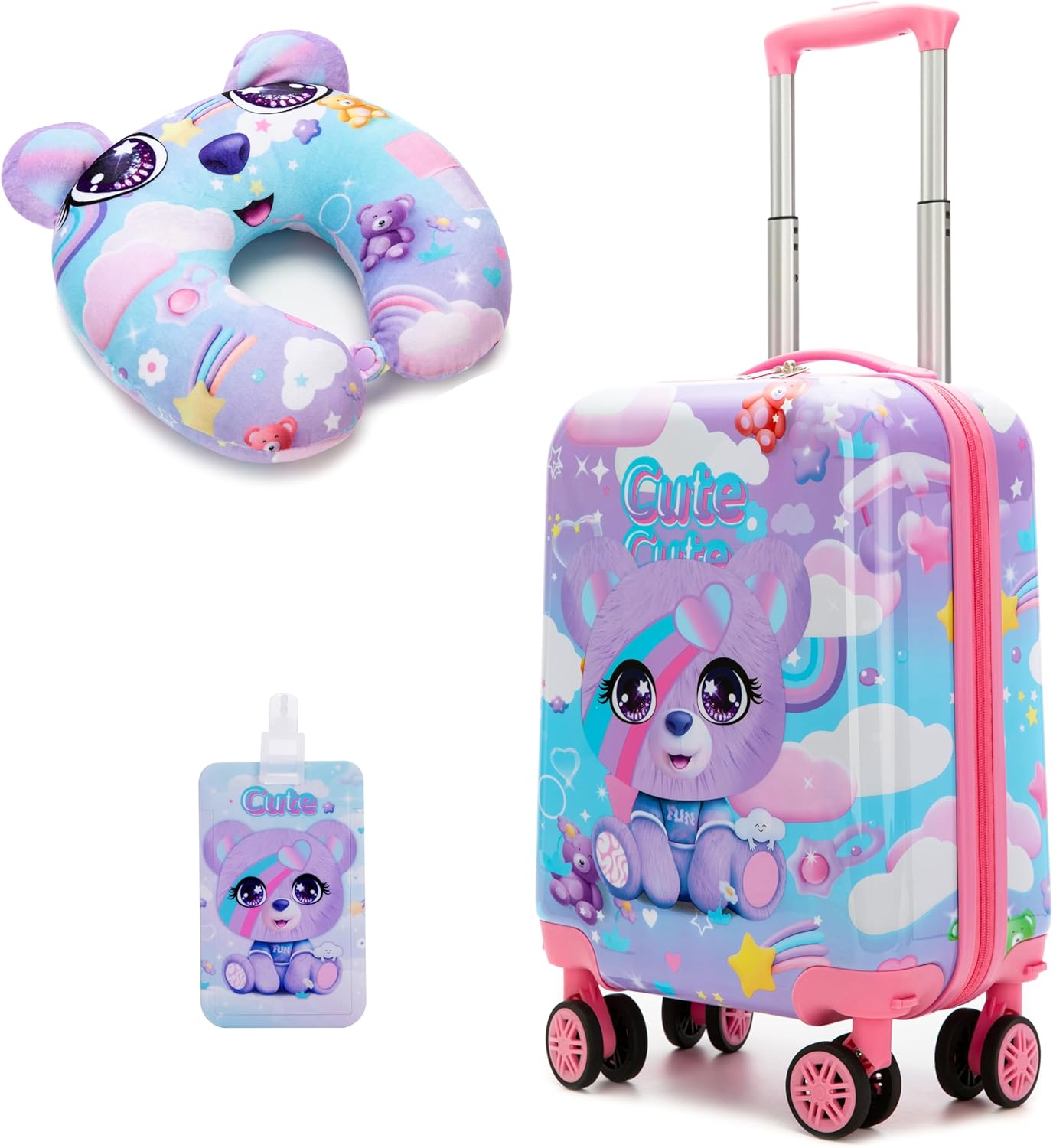 Kids Suitcase Set for Girls Hardside Luggage with Spinner Wheels 2 Piece 16inch Toddler Suitcase for Girls Travel Carry on Luggage Airline Approved