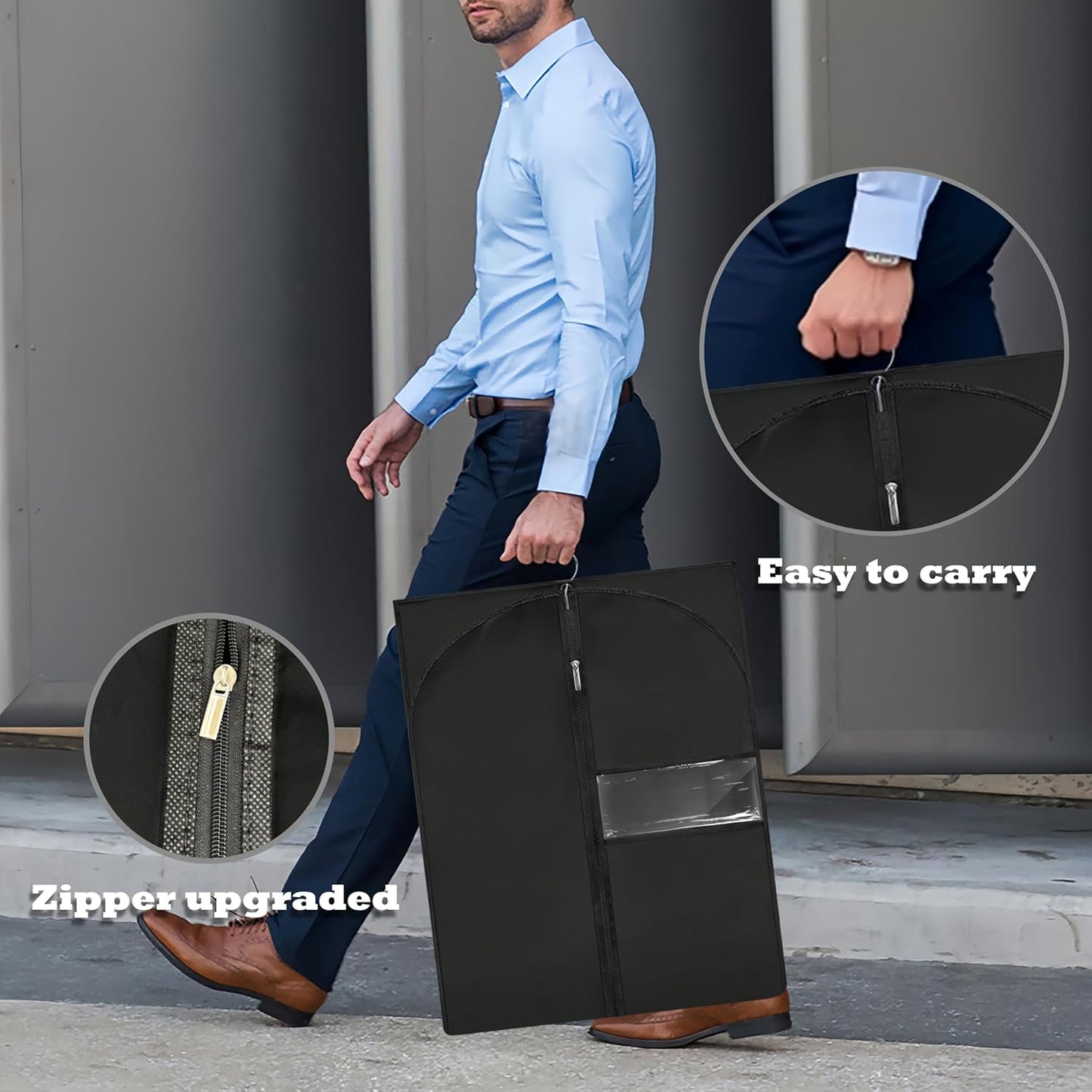 Garment Bags for Hanging Clothes, 45'' Suit Bag Cover for Storage and Travel, Dress Bags for Gowns Long, 2 Pack (Black)