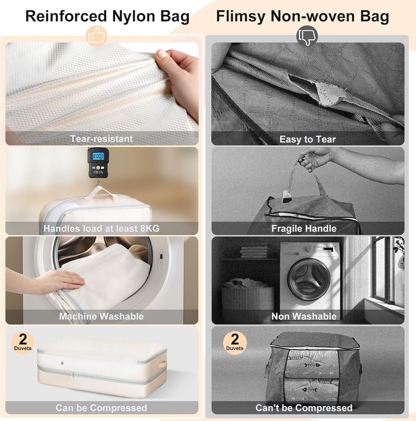 Comforter Storage Bag - Large Capacity Bedding Storage Bags Ultra Space Saving Self Compression Organizer, Washable Compression Bags for Storage Comforter Blanket Duvet Pillow, 4-Pack, Beige