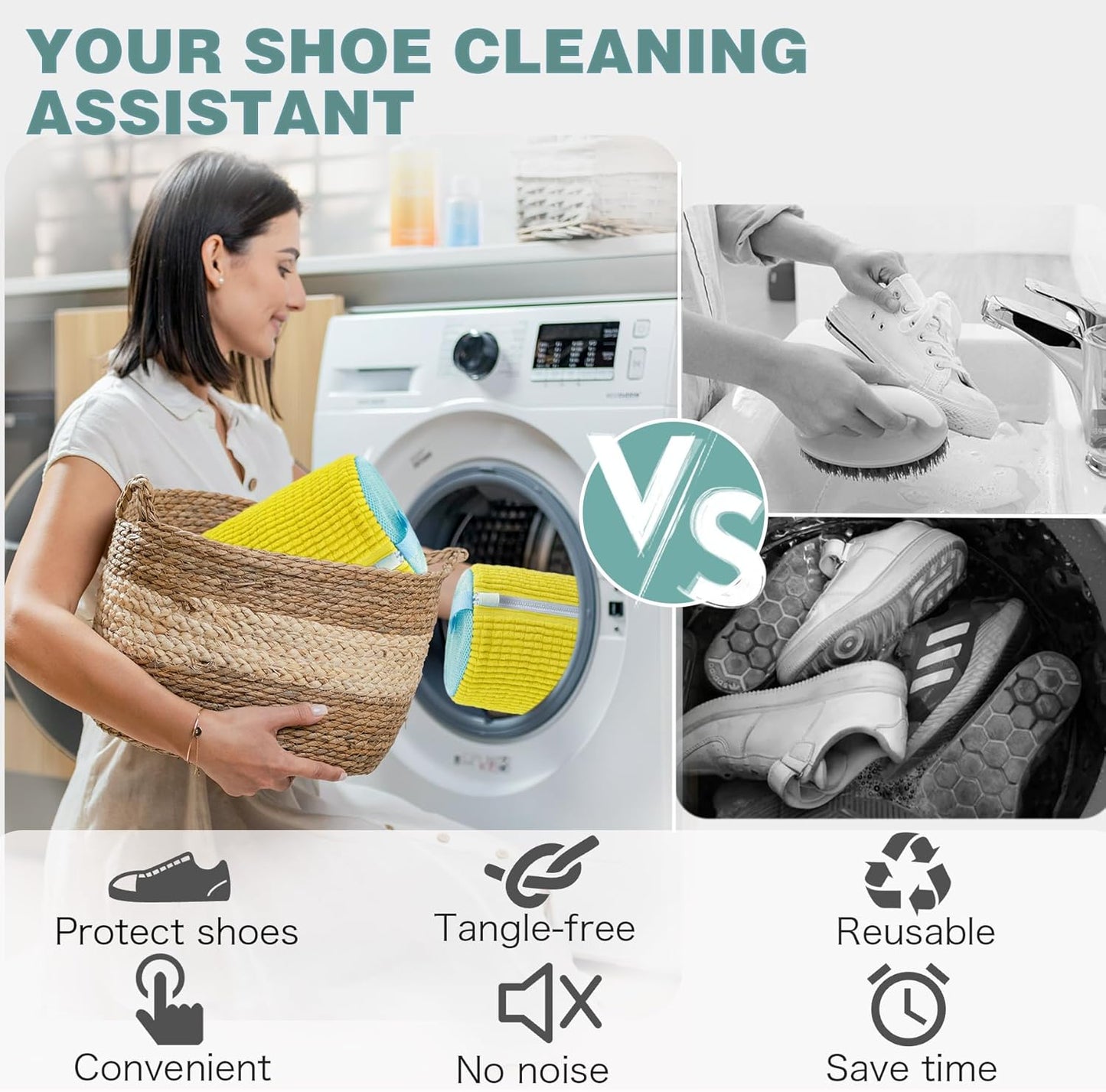 Shoe Washing Machine Bag,Laundry Shoe Bag for Washer and Dryer,Reusable Shoe Cleaning Bag for Sneakers,Tennis Shoes,With Self-locking Zipper, Microfiber Inside,Include Shoes Storage Bag