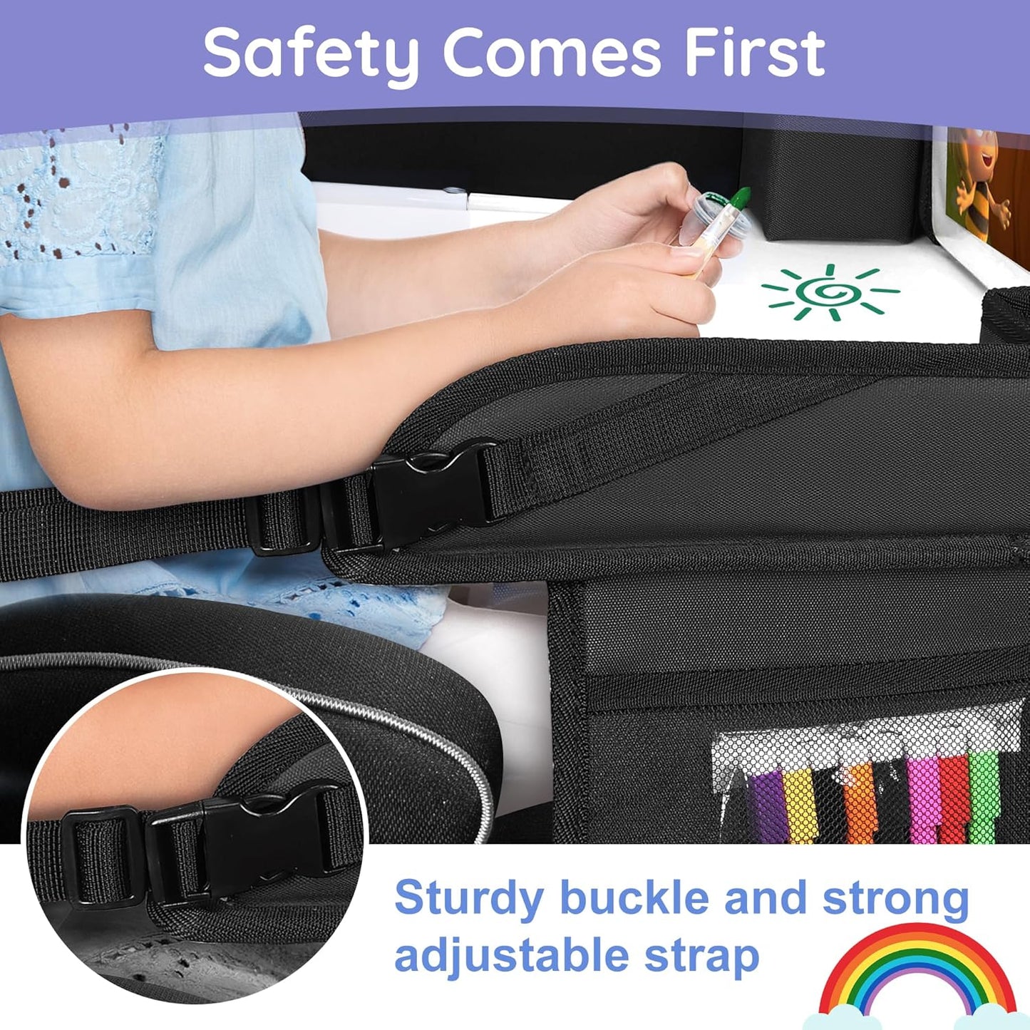 2Pcs ‎Kids Travel Tray, Kids Travel Trays for Car Seat, Road Trip Essentials for Toddler, Carseat Lap Tray with Dry Erase Board & Storage Organizer for Road Trip Activities for Kid, Black