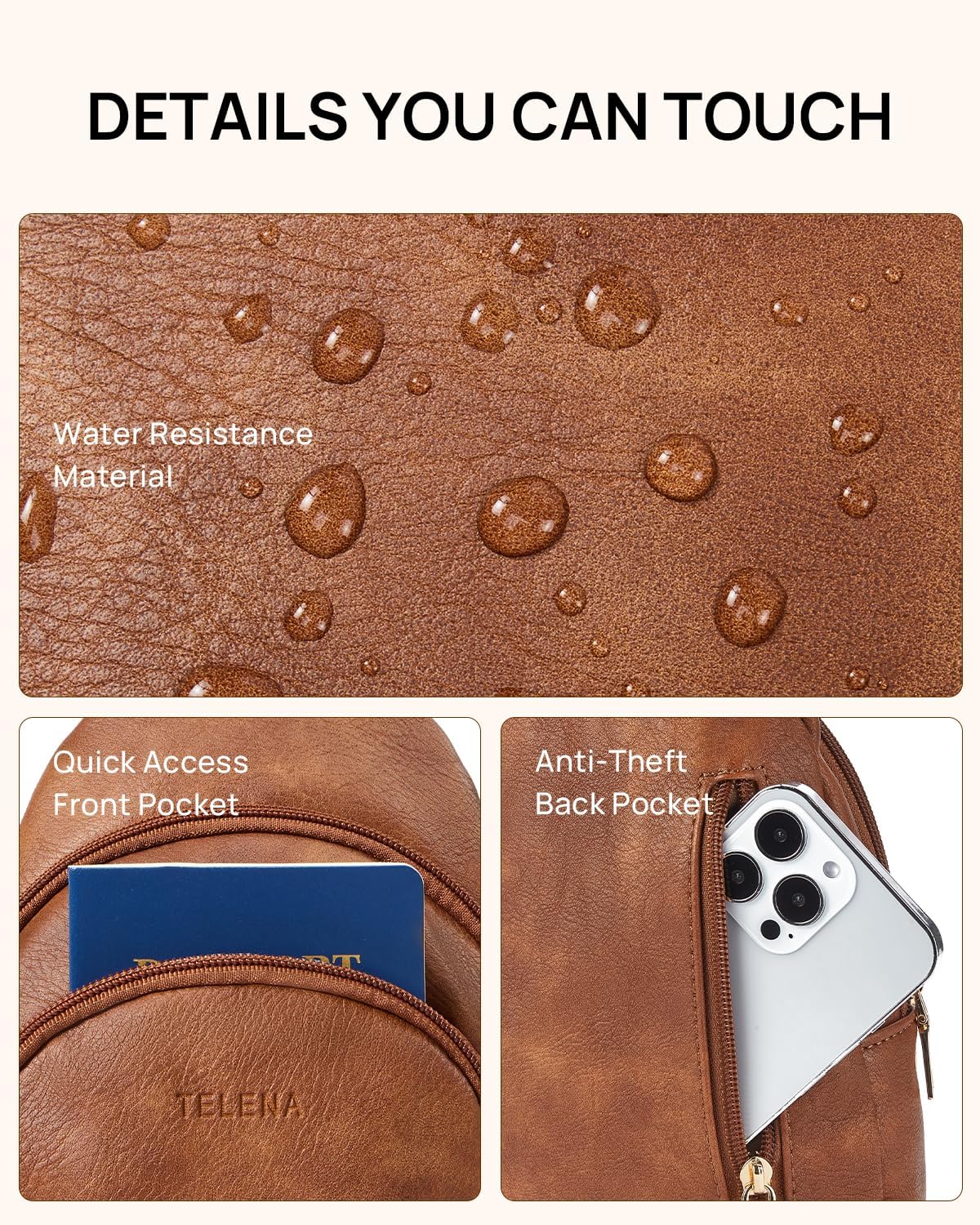 Telena Small Sling Bag for Women Leather Crossbody Fanny Packs Chest Bag for Women