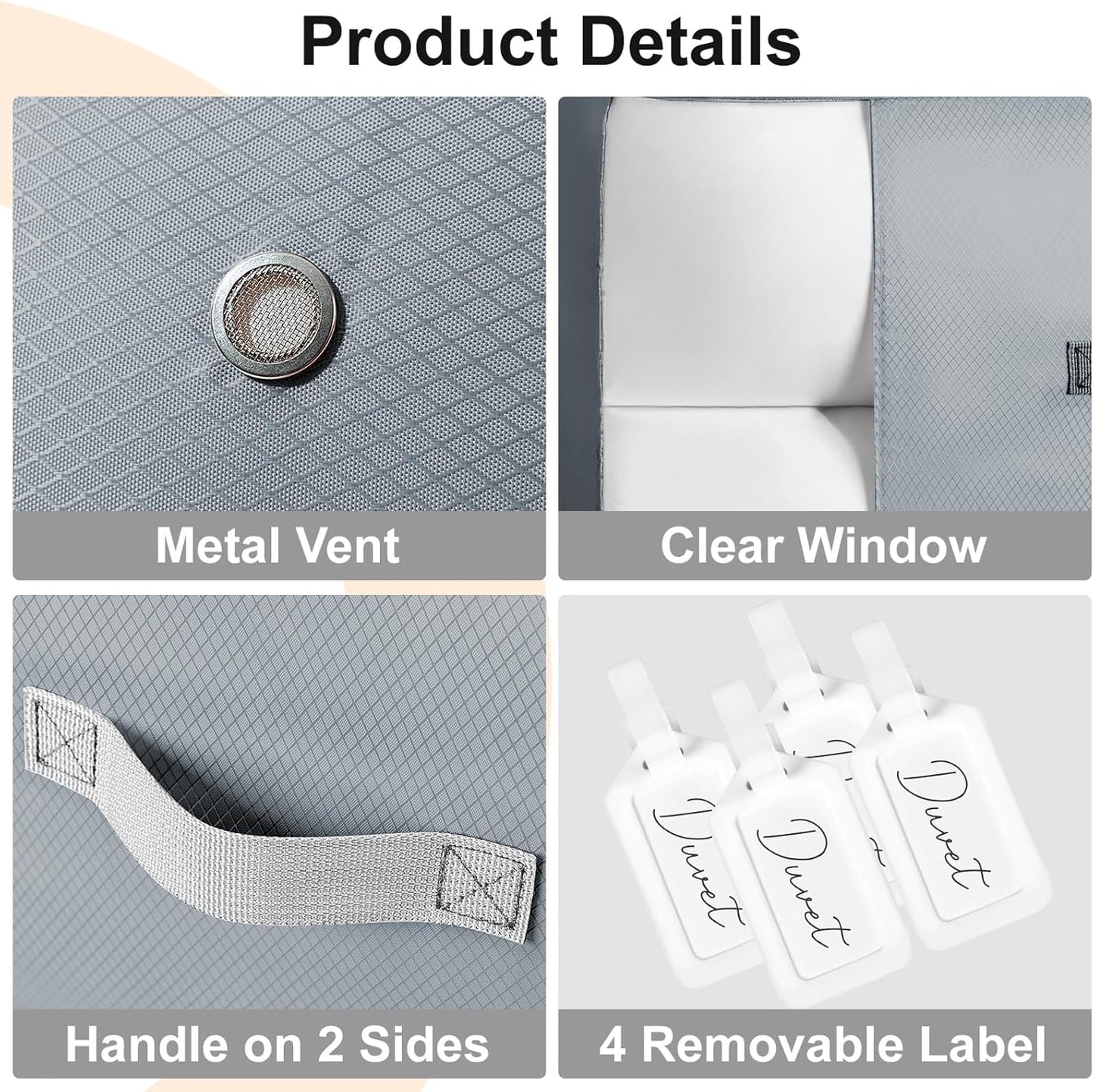 Comforter Storage Bag - 130L Large Capacity Blanket Storage Bags 3-Layer Ultra Space Saving Self Compression Organizer, Washable Compression Bags for Storage Comforter Blanket, 4-Pack, Grey