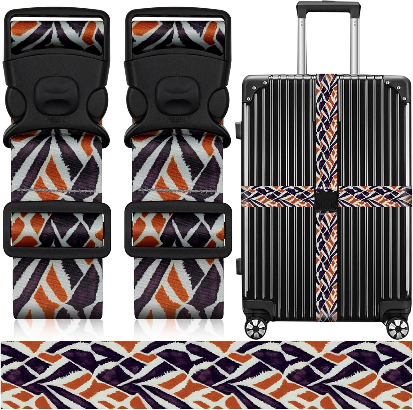 2 Pack Luggage Straps for Suitcases, Adjustable Travel Belt with Double Lock and Quick Release Buckle, Heavy Duty Nylon Bag Packing Strap, Bright Identifiers Business Travel Accessories-Roads