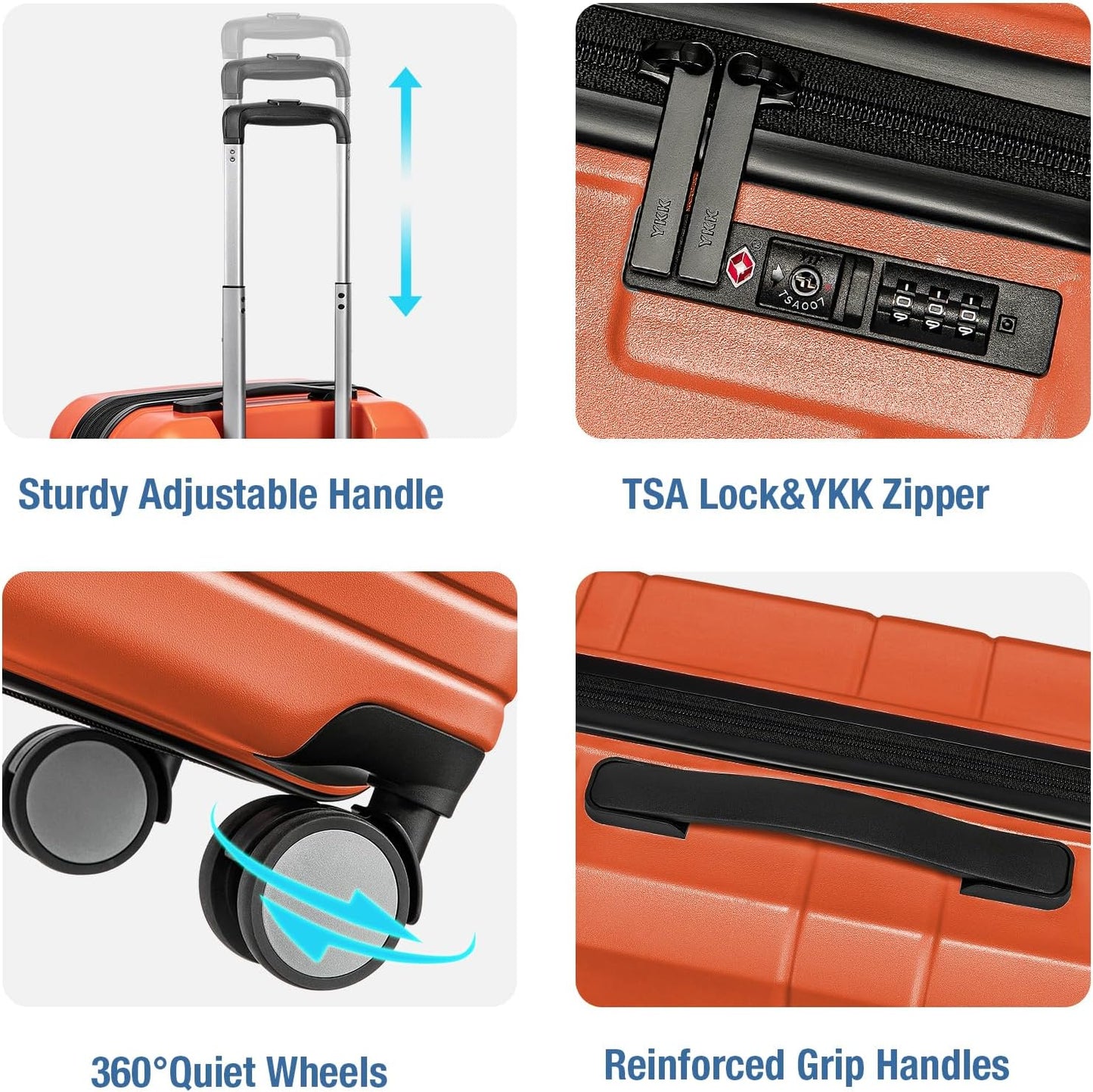 KYME Carry On Luggage 22x14x9 Airline Approved with TSA Lock Hard Shell Carry On Suitcase Lightweight Suitcases with Wheels Small Luggage for Men Women,Carry-On 20 Inch,Orange