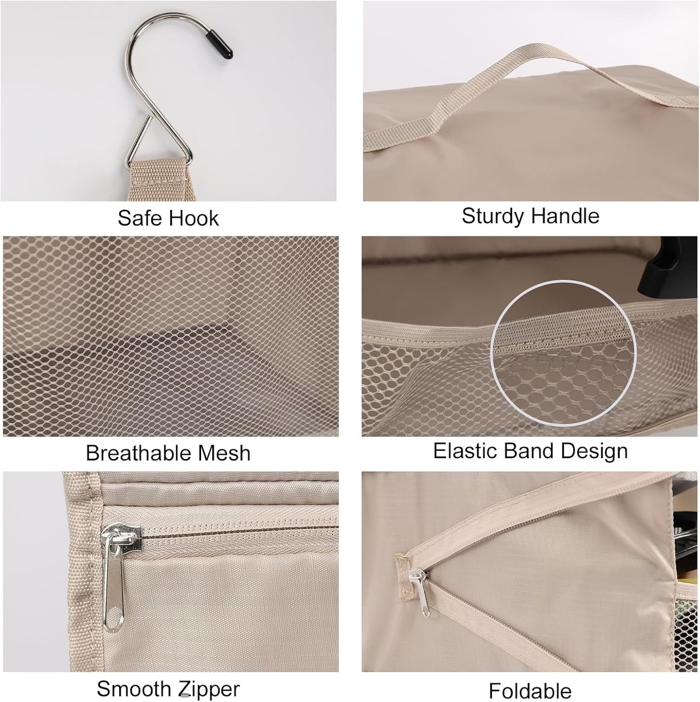 TABITORA Travel Portable Hanging Shelves Closet Organizer Packing Luggage Organizer and Storage with Multifunctional and Foldable Invisible Compartment,Lightweight, for Suitcase, RV,Closet…Beige,XL