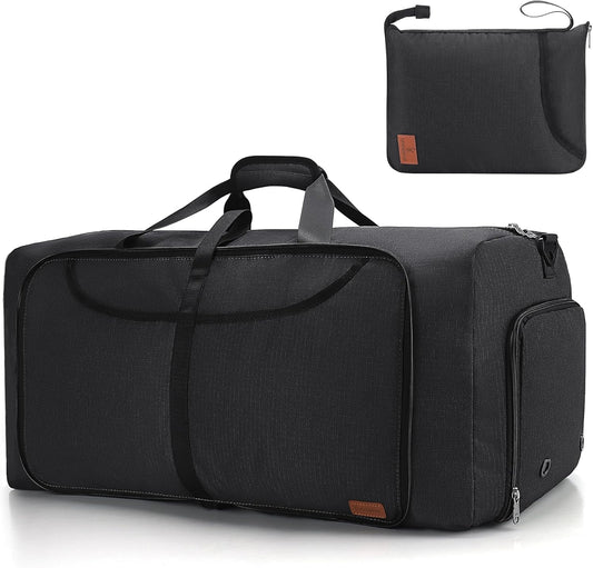 120L Duffle Bag for Travel, Large Foldable Waterproof Travel Duffel Bags Weekender Overnight Bag for Men and Women with Shoe Compartment (Black)