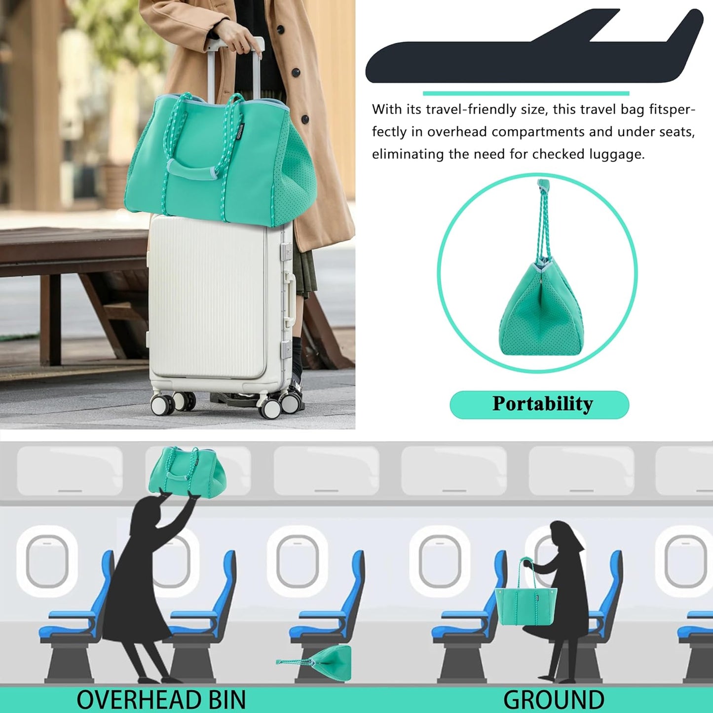 QOGiR Neoprene Multipurpose Beach Bag Tote with Inner Zipper Pocket … … … …