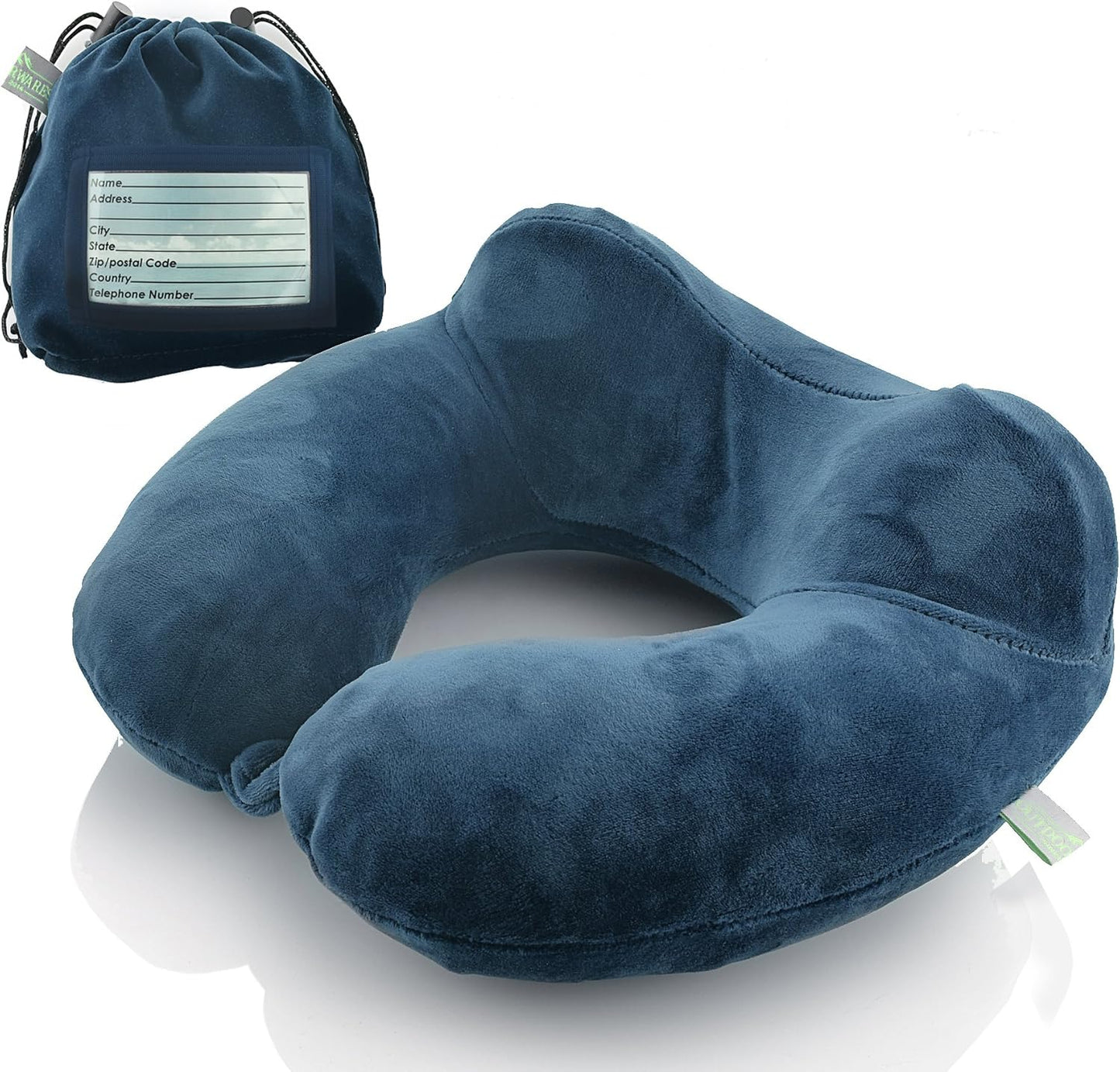 Inflatable Travel Neck Pillow: Extra-Soft, Cushion. for Airplanes, Trains, Cars, Portable Travel Accessory-with Carrying Pouch for Cell Phone and Passport Etc. (Blue 2 Pack)
