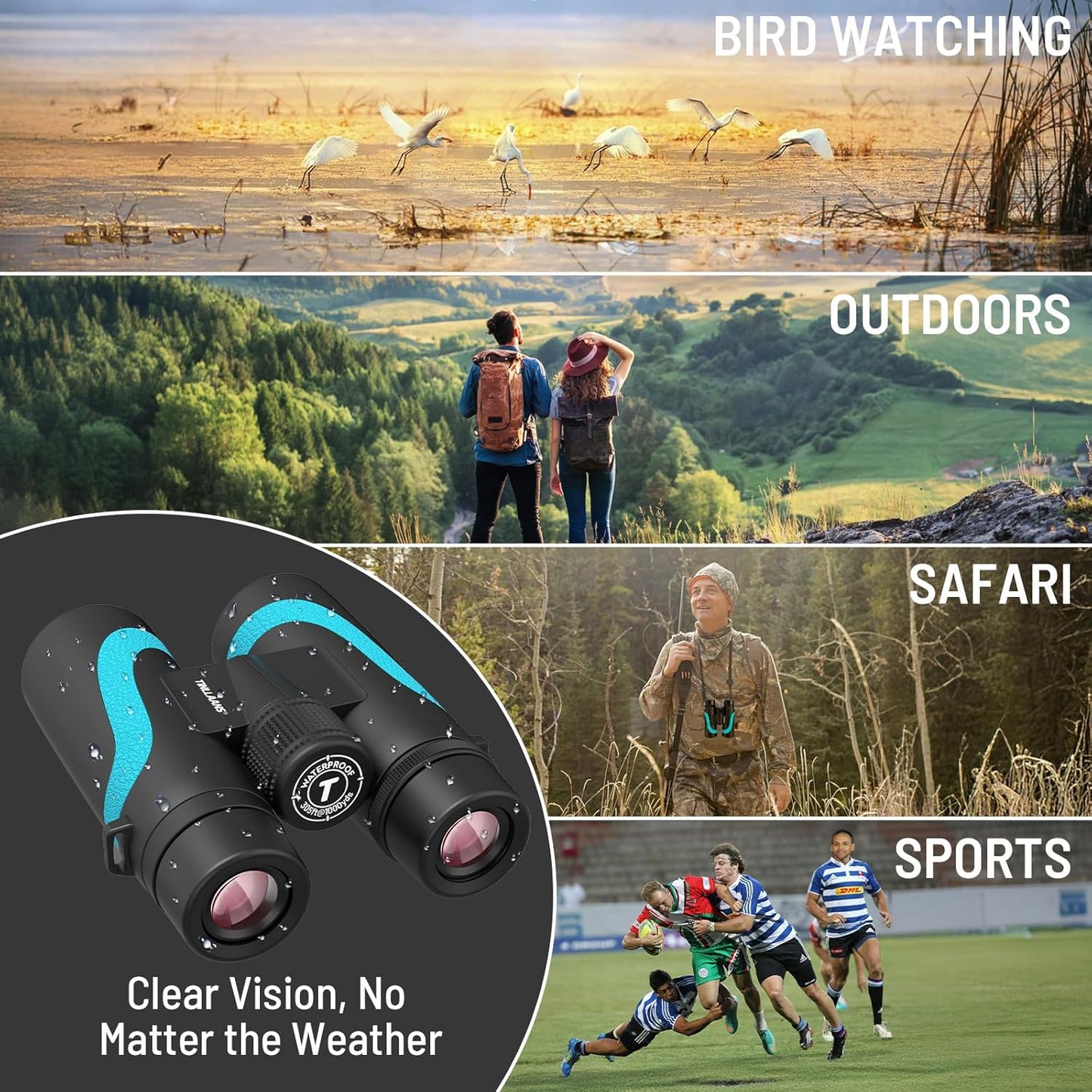 15x55 HD Binoculars for Adults – High Powered Large View, BAK4 Prism, Waterproof & Lightweight for Bird Watching, Hiking, Travel, Cruise, Sports with Phone Adapter (Blue)