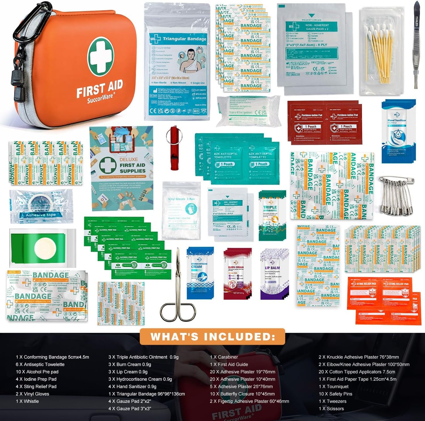 150 Pieces Mini First Aid Kit - Small Medical Kit with Hard Shell - Emergency First Aid Kit for Car, Travel, Home, Outdoor, Office, Camping, Hiking (Orange)