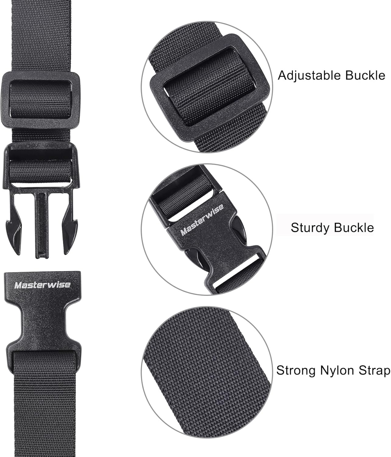 Buckle Straps with Clips, Adjustable Nylon Straps with Buckle, Packing Strap, Black 4 Pack (7’x1)