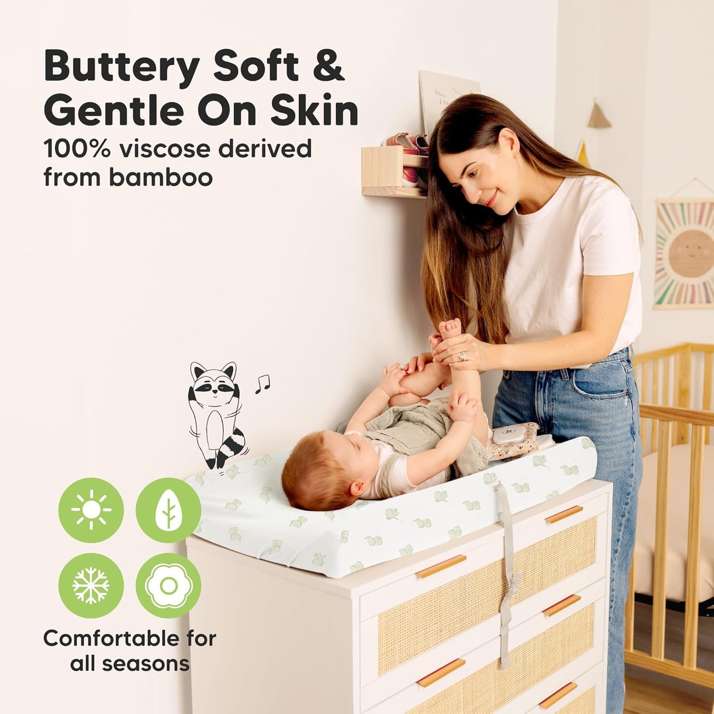 2-Pack Baby Changing Pad Covers for Girl, Boy, Neutral - Soft Viscose Derived from Bamboo Changing Table Pad Cover Sheets, Baby Nursery Diaper Changing Pad Cover, Contour Changing Pad Liner (Elly)