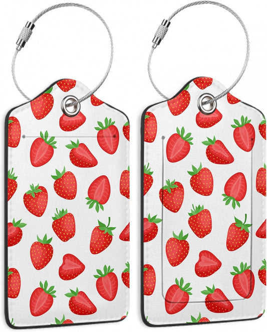 2 Pcs Strawberry Fruit Strawberries Luggage Tags,Cruise Luggage Tag with Privacy Flap,Name Id Label and Steel Loop for Women Men Travel Bag Suitcase