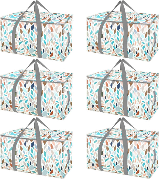 BALEINE 6-Pack Oversized Moving Bags with Reinforced Handles, Heavy-Duty Storage Tote for Clothes, Moving Supplies (Mosaic, 6-Pack)