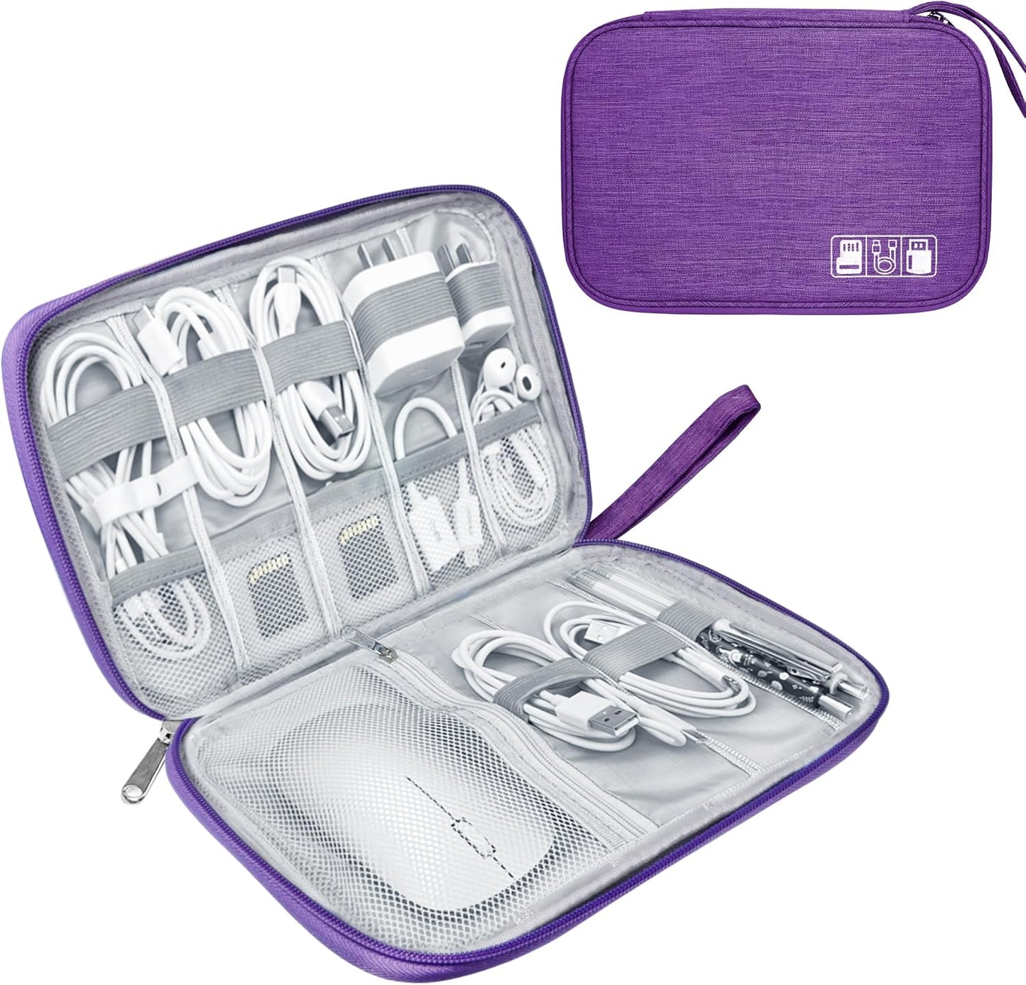 Electronics Travel Organizer,Portable Waterproof Electronic Travel Storage Bag for Small Charging Cord Storage,Charger,Small Electronics,SD Card etc,for Travel,Business -Purple