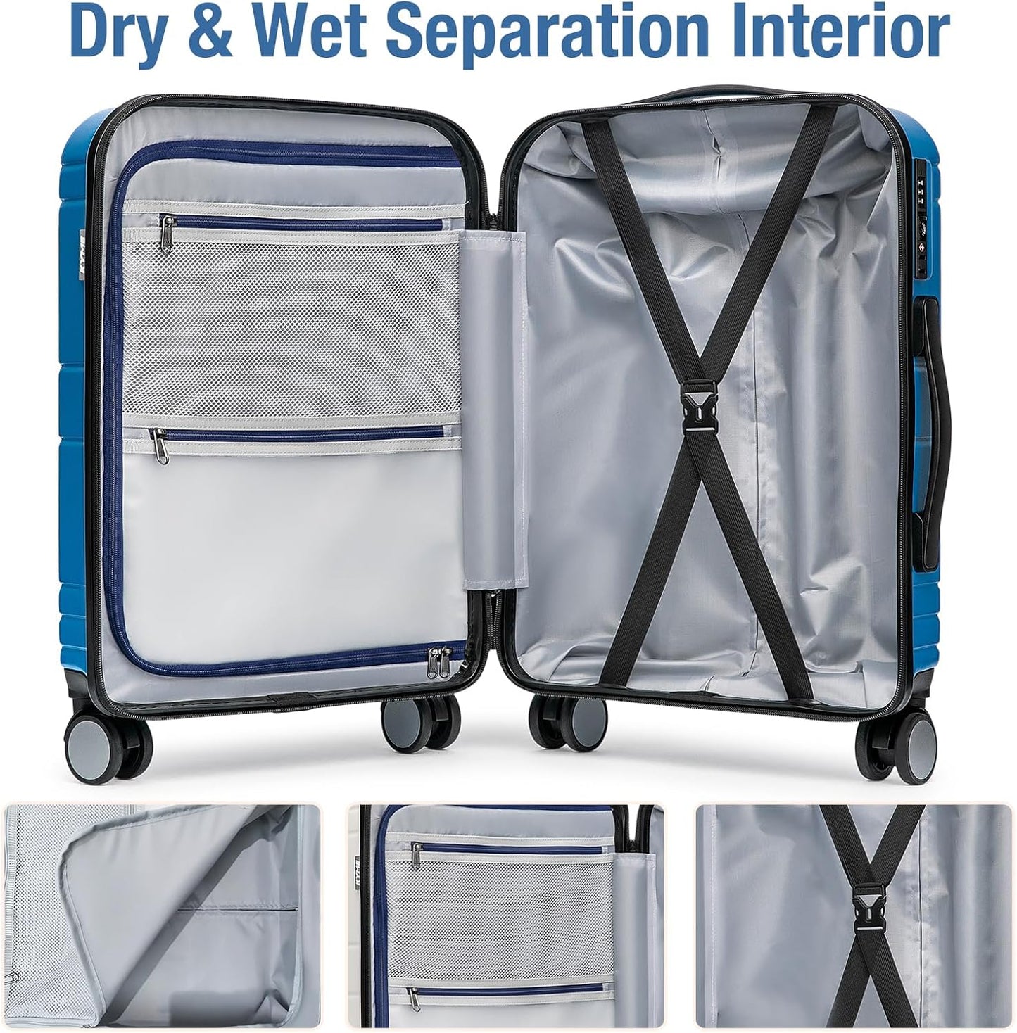 KYME Carry On Luggage 22x14x9 Airline Approved with TSA Lock Hard Shell Carry On Suitcase Lightweight Suitcases with Wheels Small Luggage for Men Women,Carry-On 20 Inch,Lt Blue