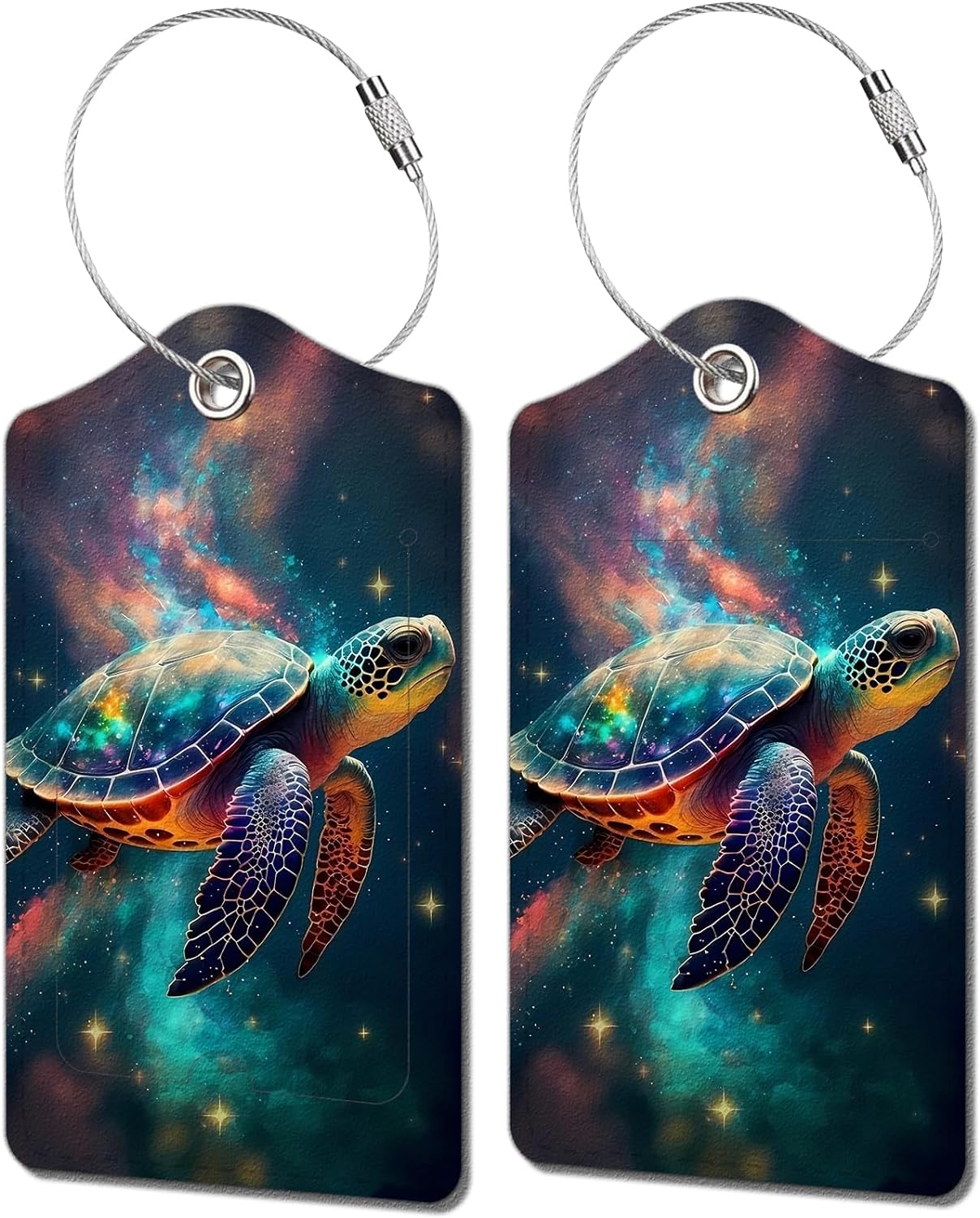 2 Pack Luggage Tag for Suitcase, Cute Unique Leather Bag Tags Identifiers Privacy Cover ID Label with Durable Steel Loop for Women Men Kids Girls Travel，TurtleE