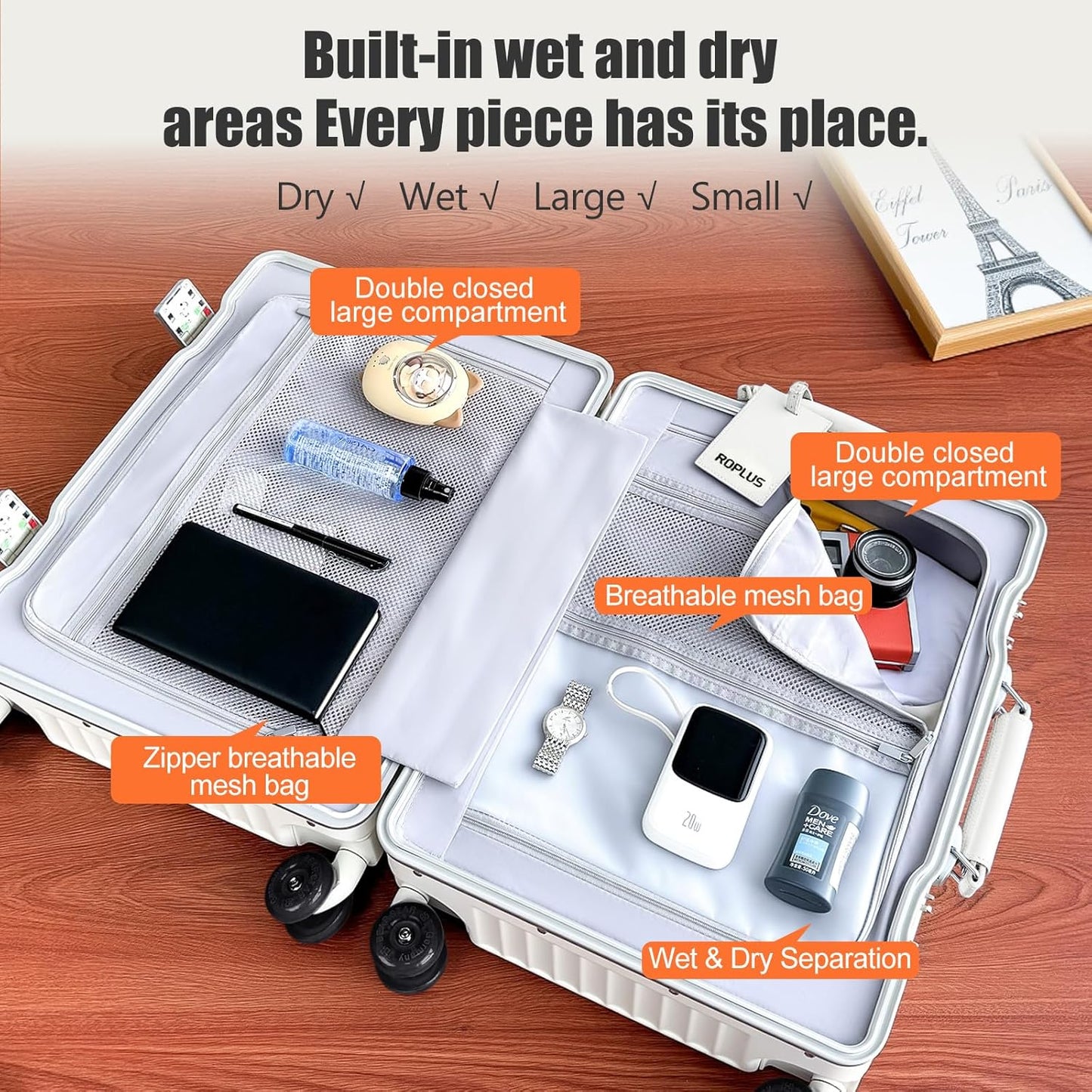 Aluminium Frame Checked-Luggage with Smooth Jelly Wheels, Hardside Zipperless Rolling Suitcase with TSA Lock (Pure White, 24-Inch)
