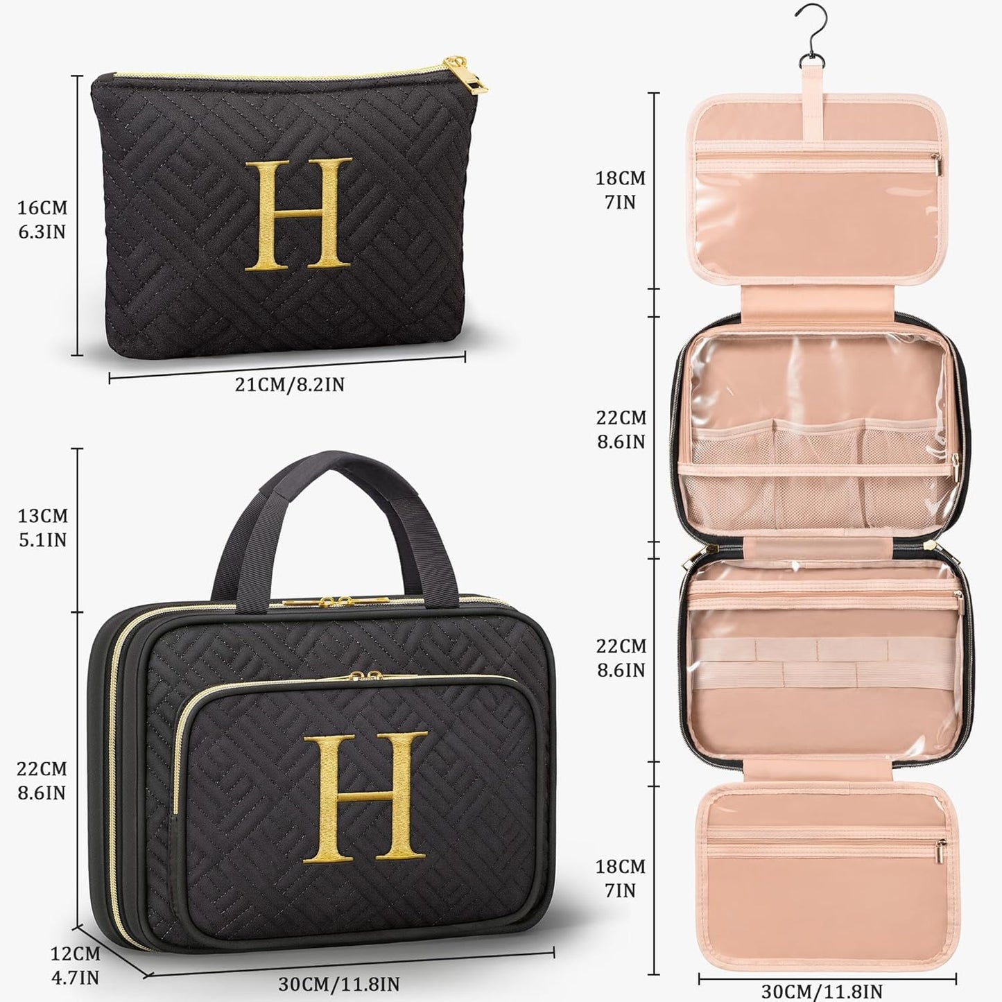 Personalized Gifts for Women, Initial Toiletry Bag Hanging Travel Organizer & Makeup Cosmetic Bag with Embroidery Letter Teacher Appreciation Gift Birthday Mothers Day Gifts for Mom Wife Friend Sister