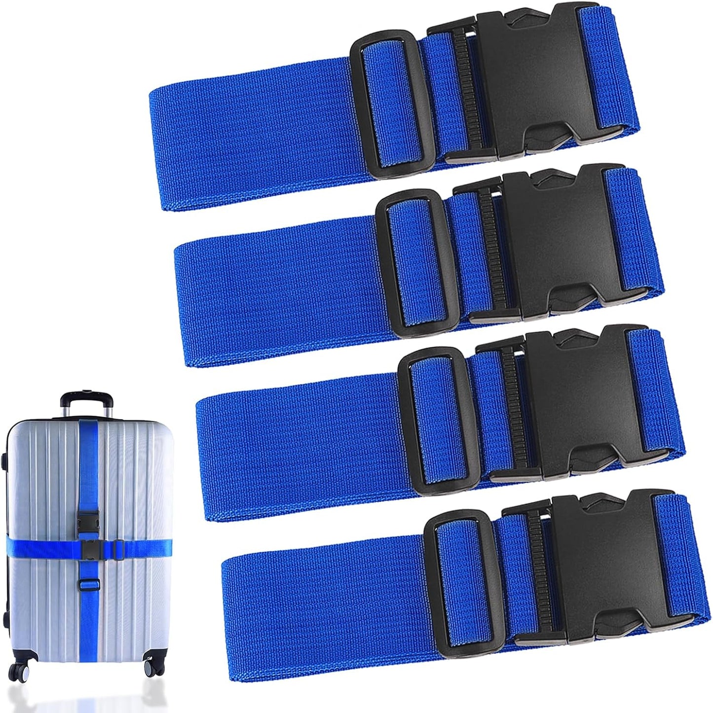 4Pcs Luggage Straps for Suitcase Travel Accessories TSA Approved, 80In Long Belts to Keep Your Suitcase Secure, Adjustable Bag Straps with Quick-Release Buckle for Travel Bag Closure, Blue