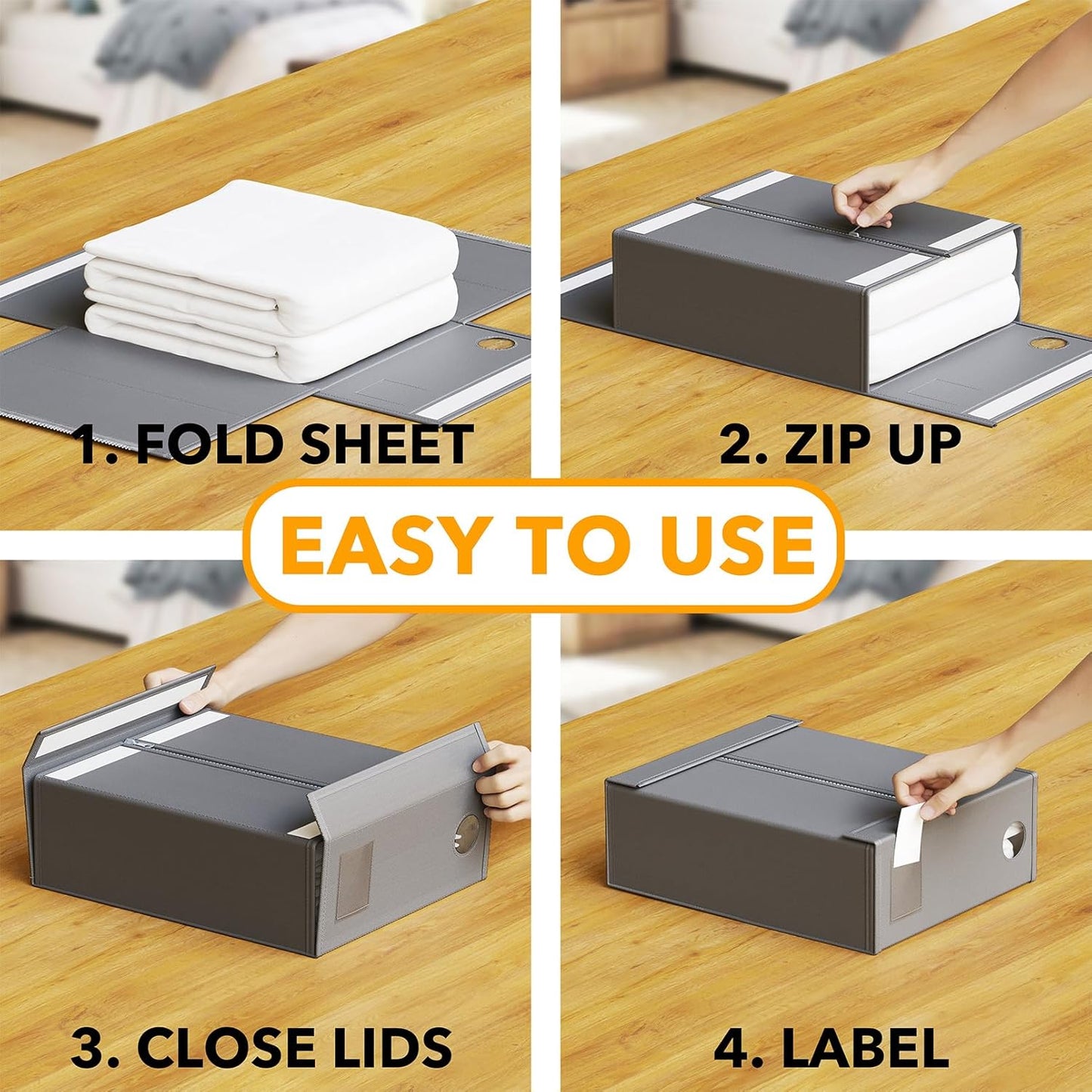 SpaceAid 3 Pack Bed Sheet Organizers and Storage, Foldable Sheet Organizer for Linen Closet, Sheets Set Folder Keeper with Window XL (Queen & King Size) Bedding Container (Gray, 3 Pack)